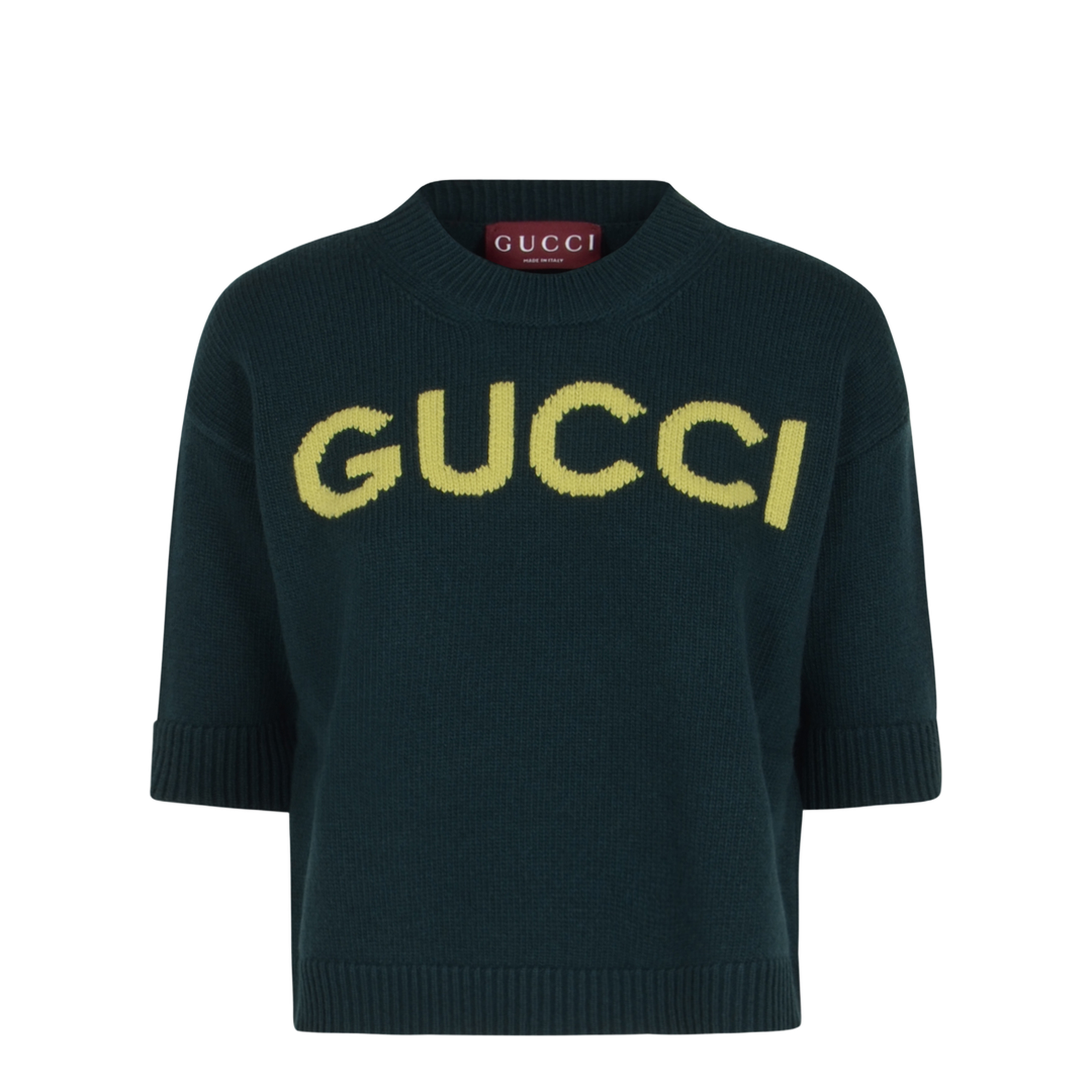 Soft Wool Top with Intarsia in Dark Green