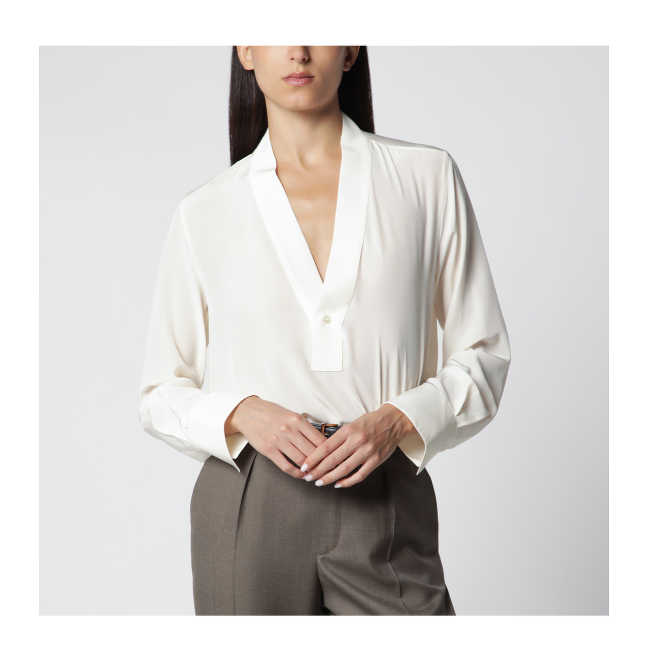 MAYFEYR - Victoria Beckham - Ivory Silk V-Neck Blouse - 1326WSH007339BSIIV