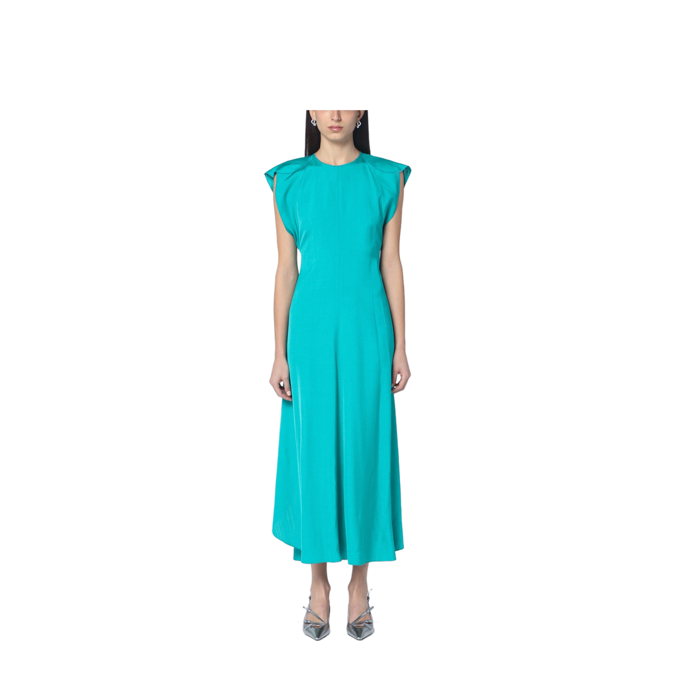 MAYFEYR - Victoria Beckham - Peacock Colour Midi Dress With Hooded Sleeves - 1125WDR006143BVIPE