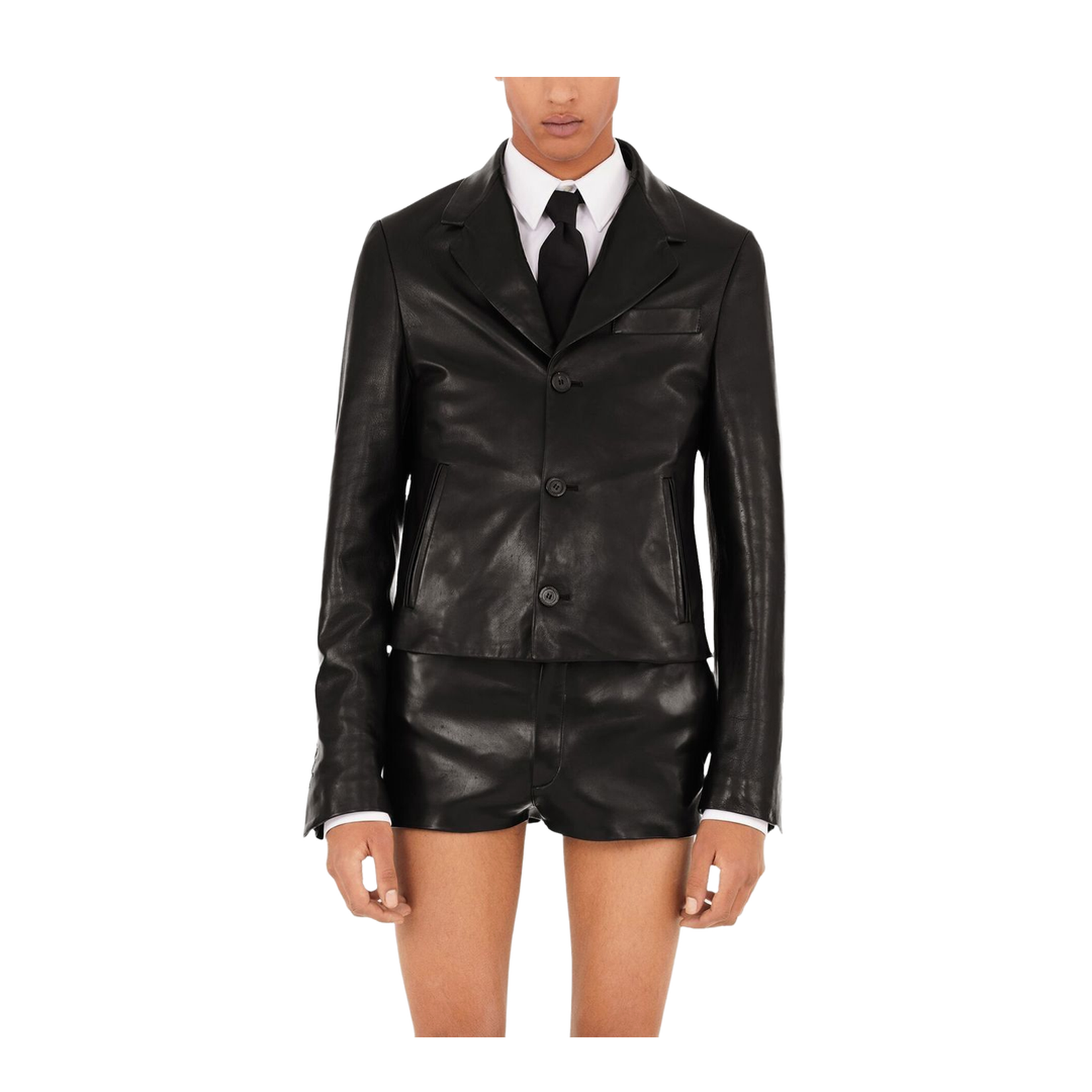 Slim-Cut Single-Breasted Leather Blazer