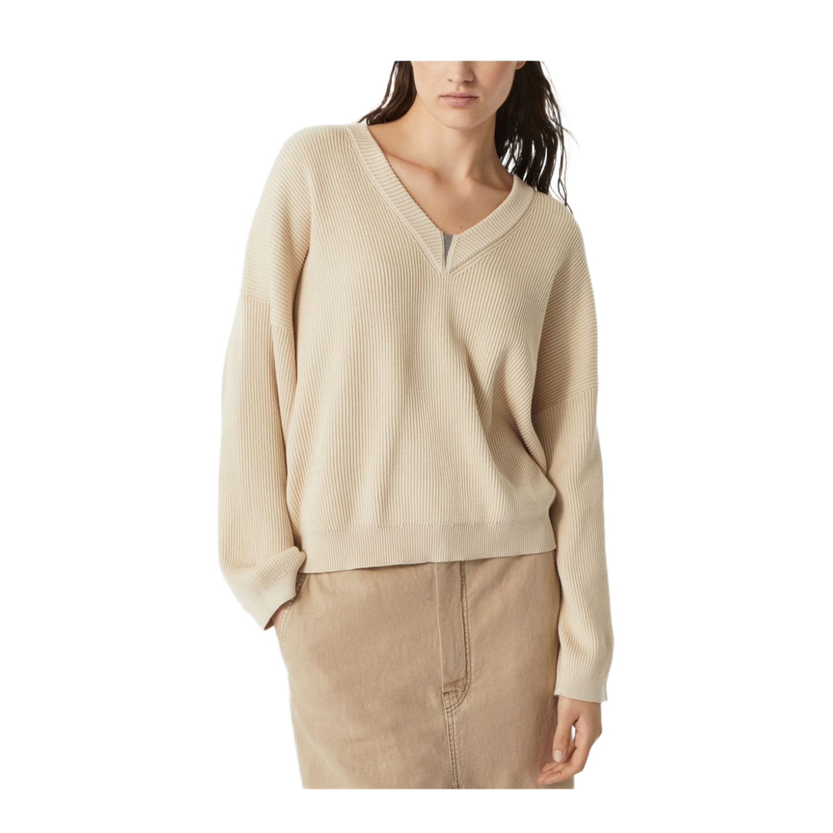 Cotton English Rib Sweater with Shiny Detail