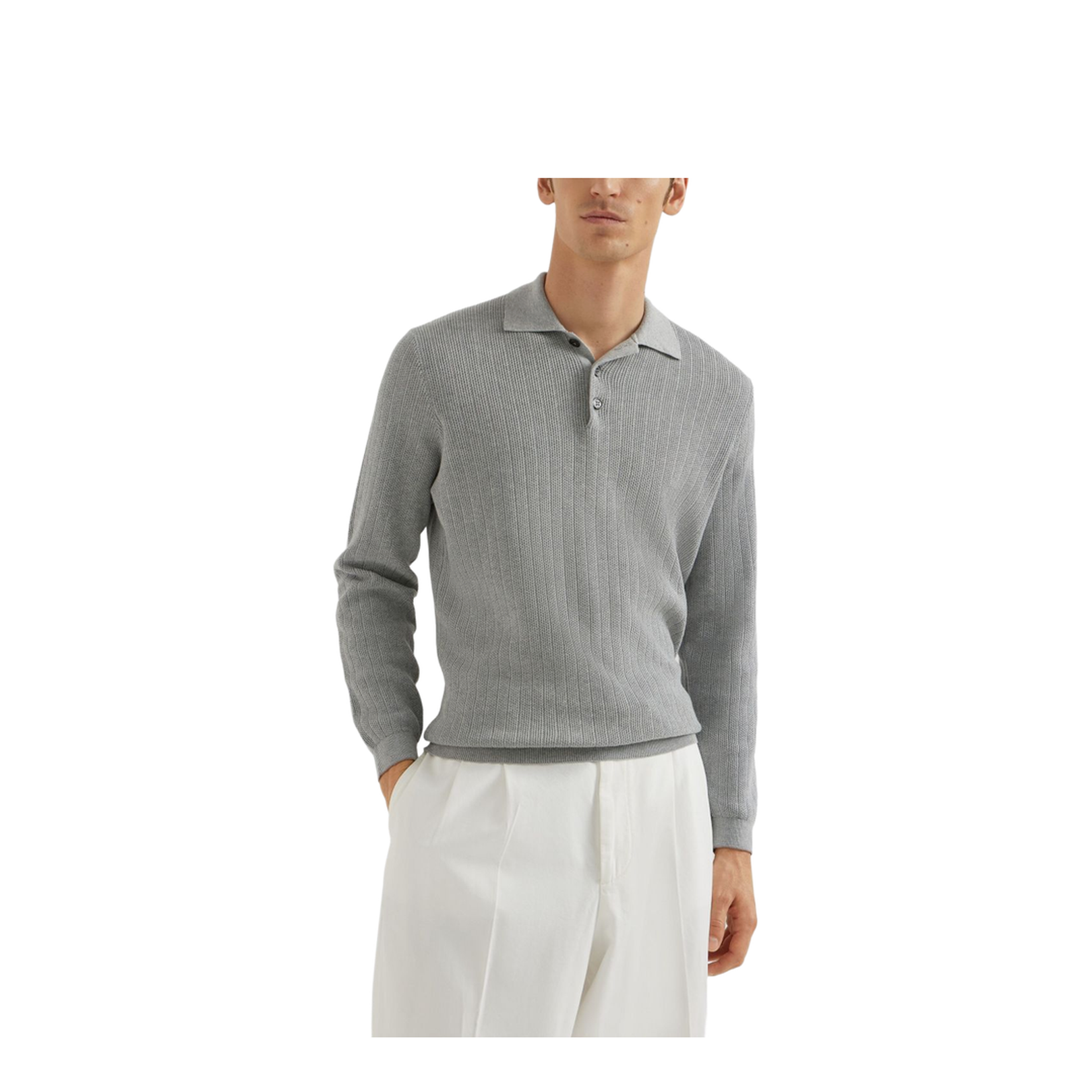 Honeycomb Stitch Rib Knit Polo Shirt