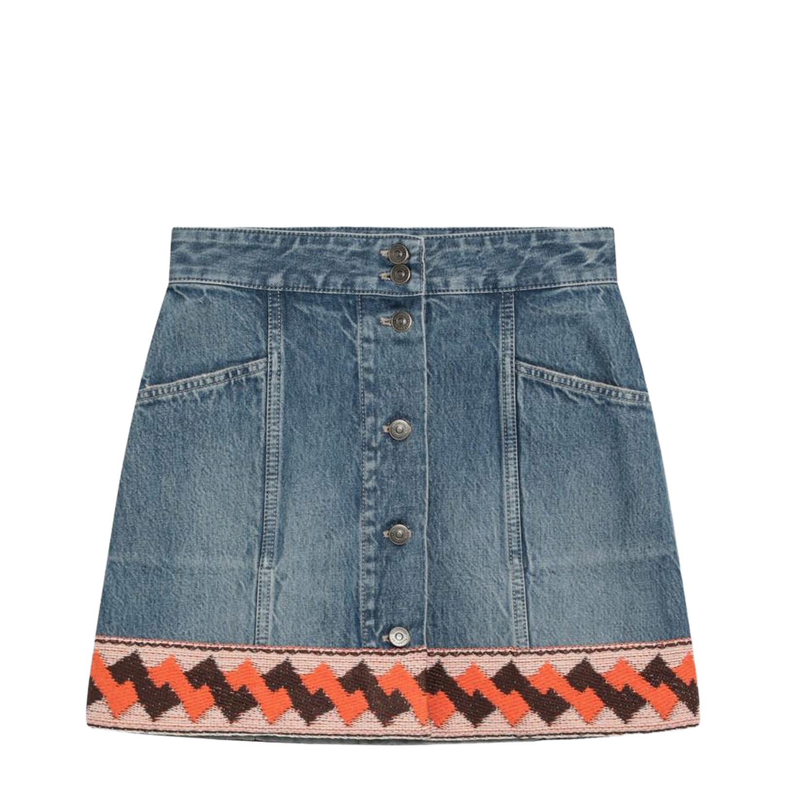 Denim Mini Skirt With Jacquard Trim