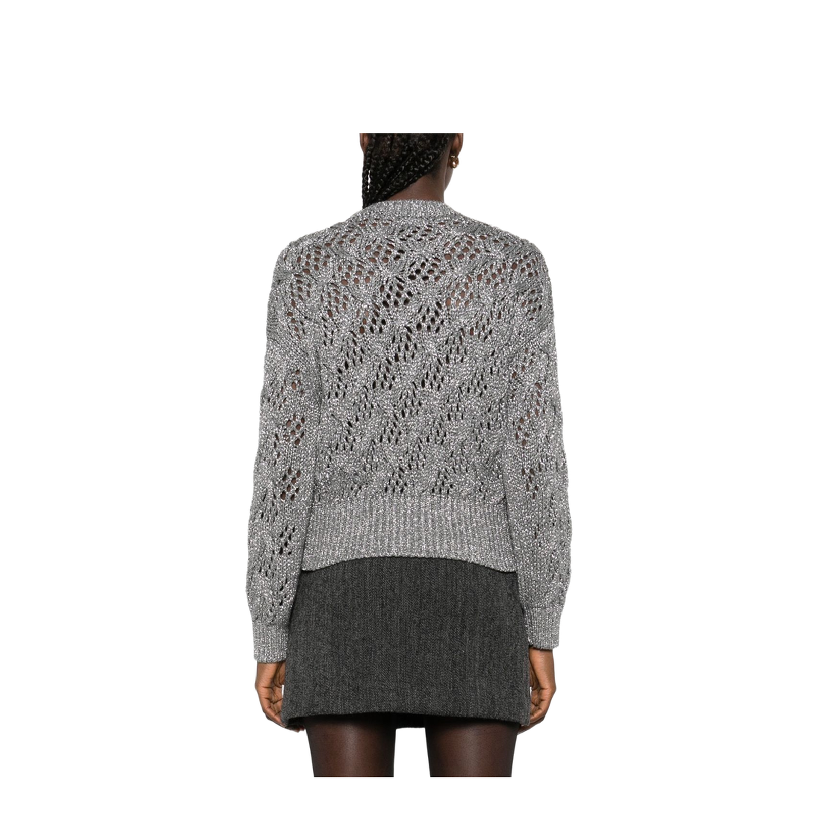 Open-Knit Crewneck Jumper in Grey