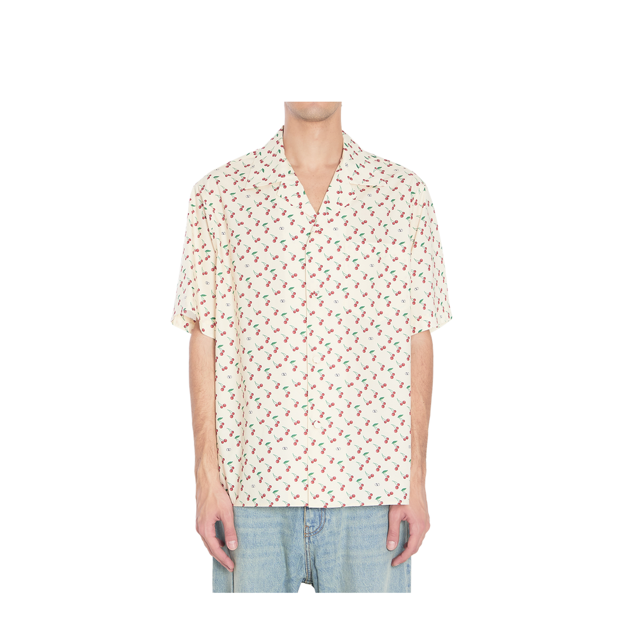 Cotton Poplin Bowling Shirt With Cherryfic Print