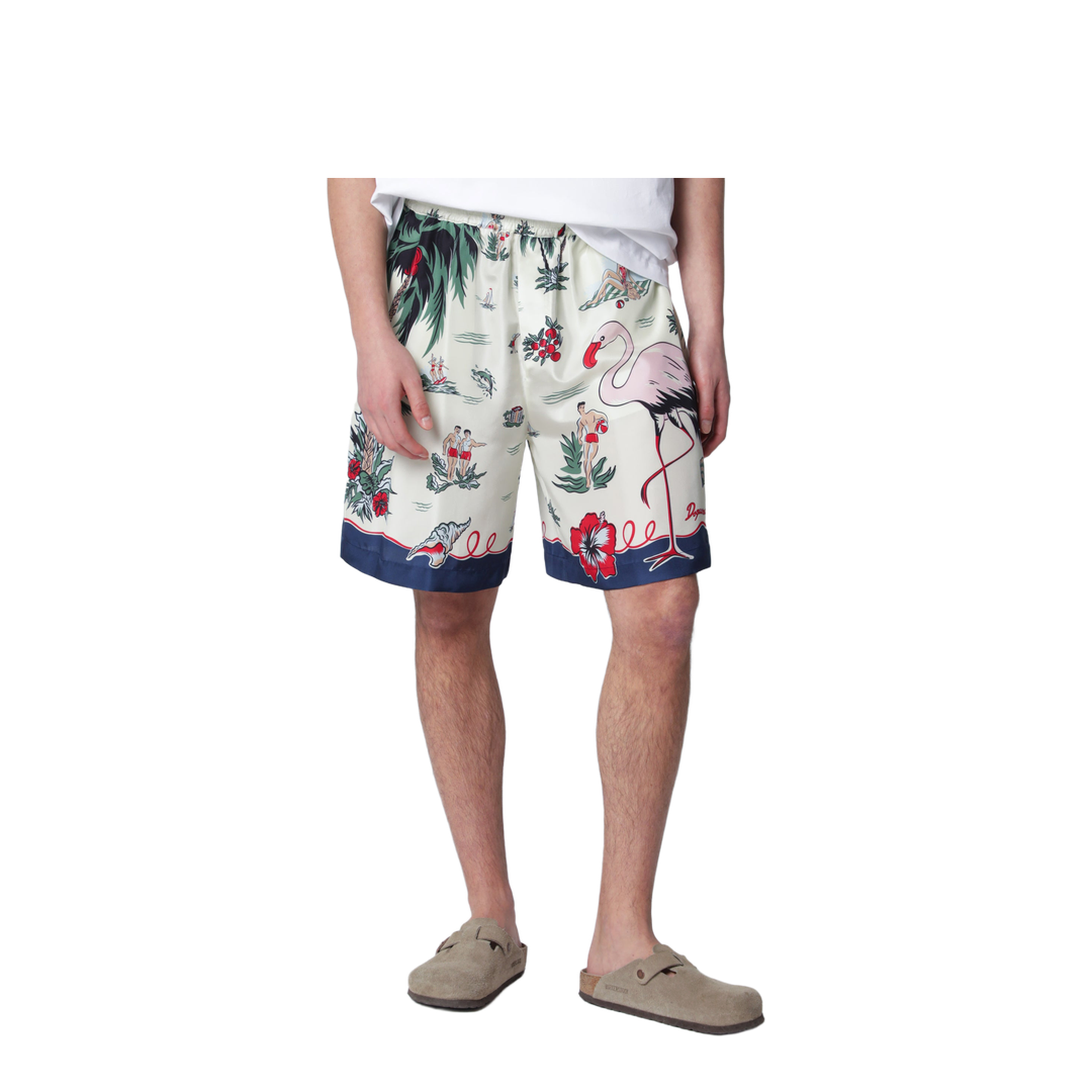 Bermuda Shorts With Tropical Print In Silk