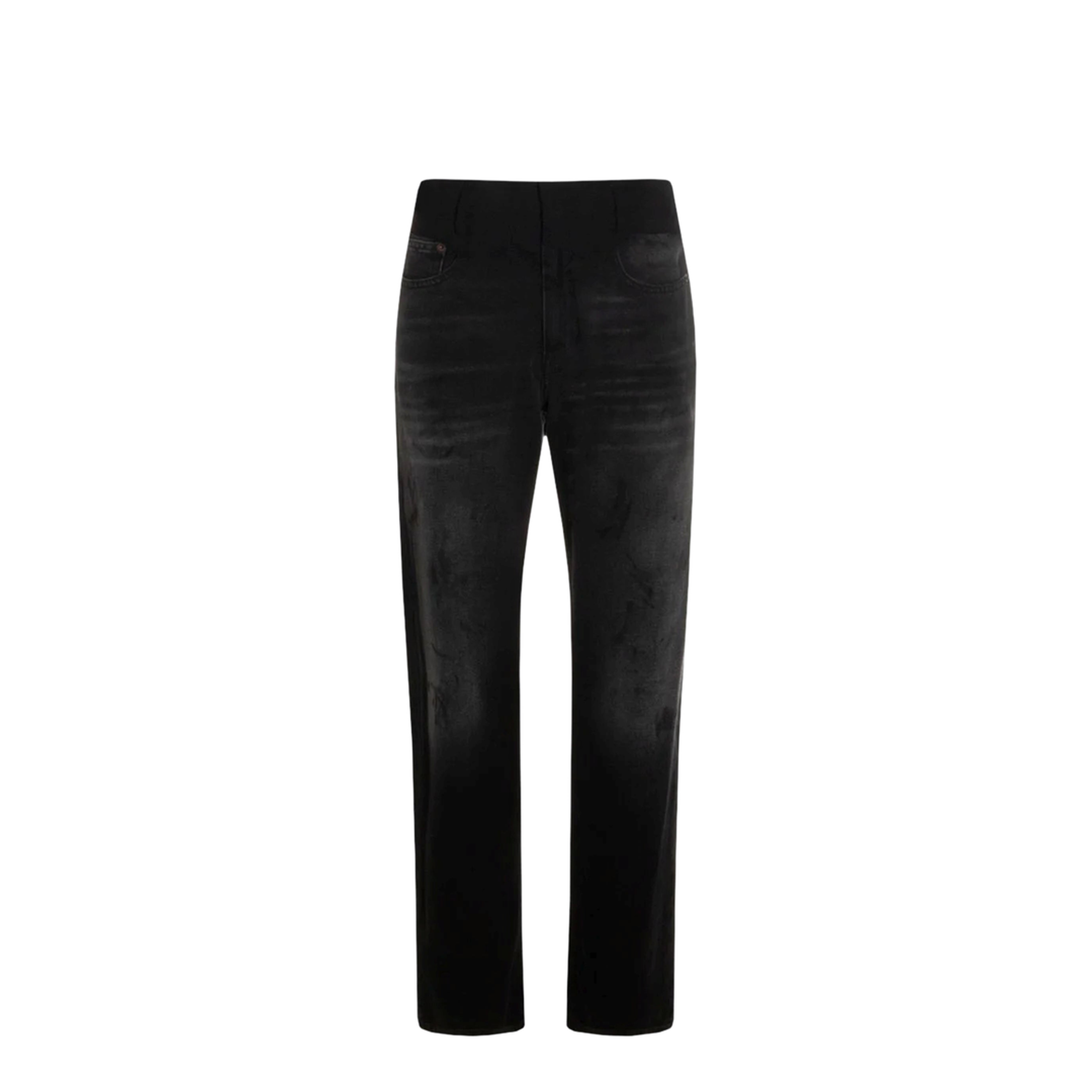 Straight Leg Jeans Black Washed Effect