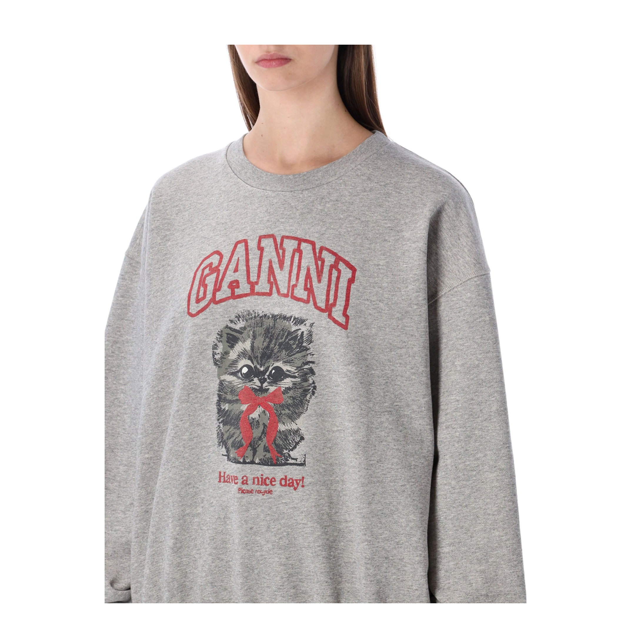 Grey Kitty Sweatshirt with Logo Print