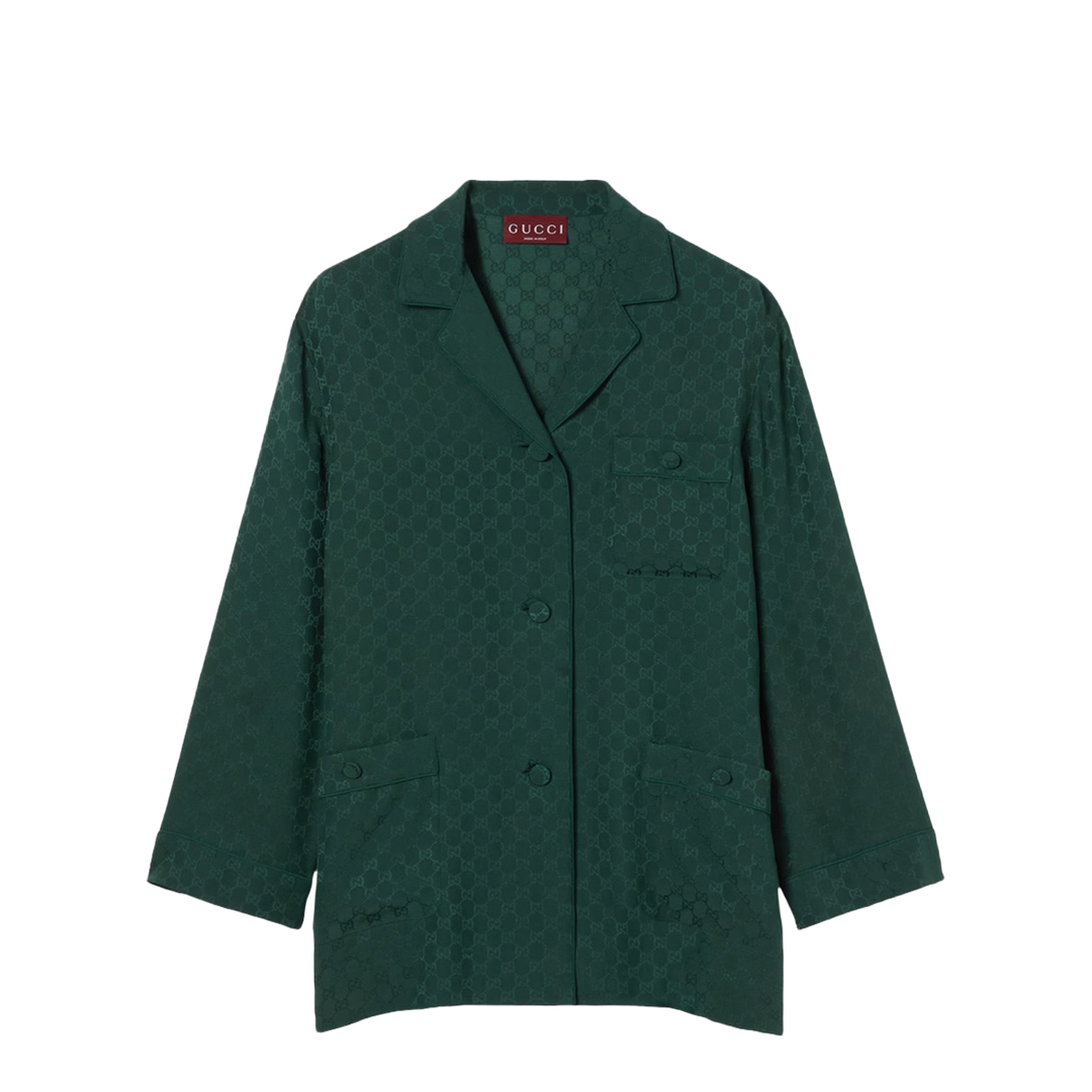 Silk Jacquard Shirt in Dark Green