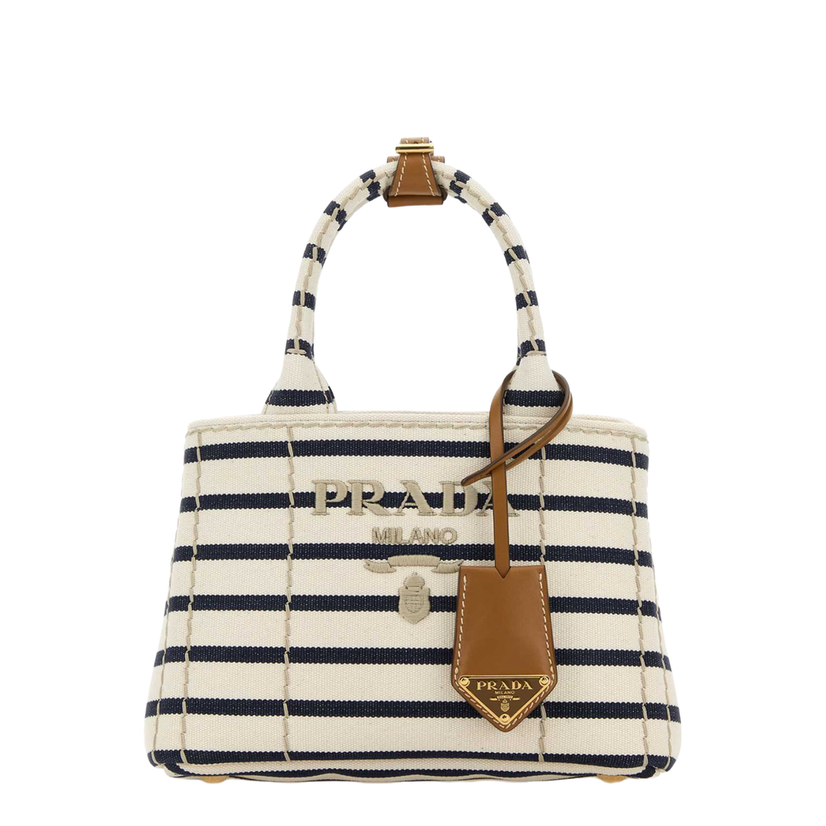 Ivory/Blue Jardinière Striped Cotton Canvas Mini-Bag