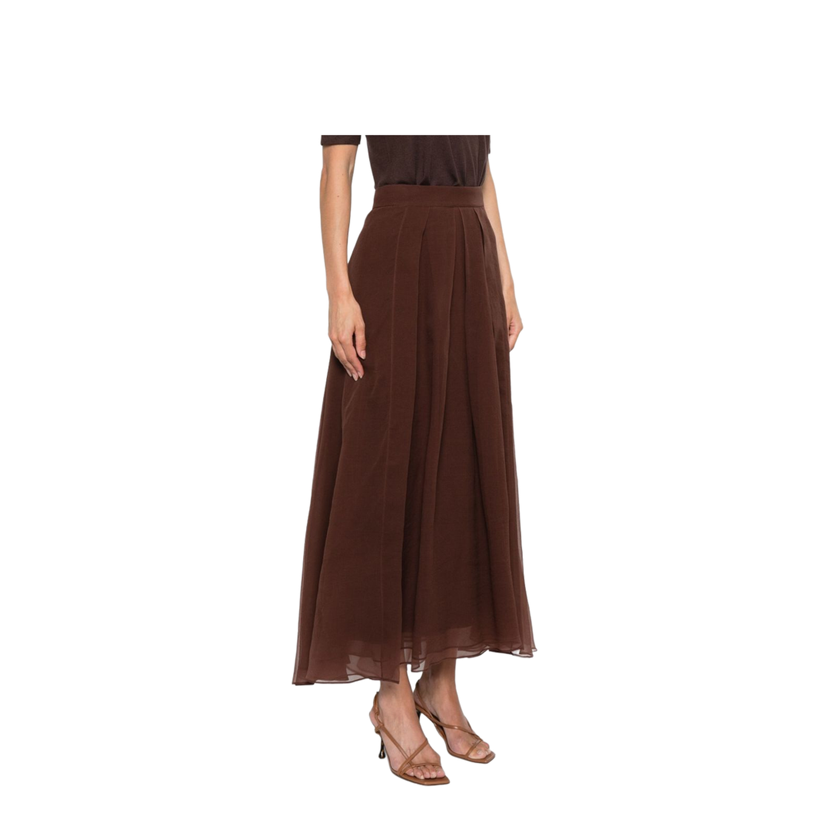 Pleated A-Line Silk Skirt