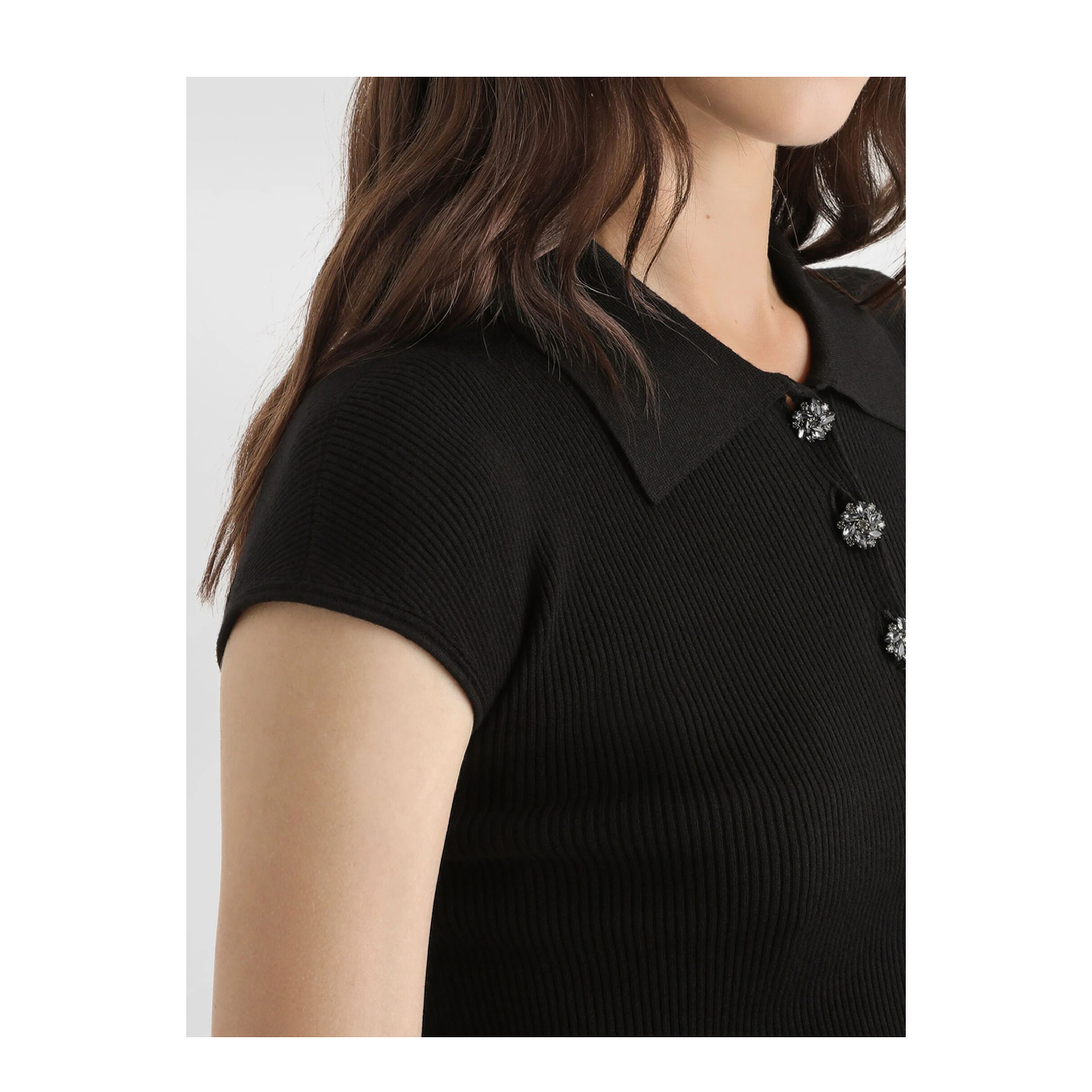 Ribbed Polo-Style Top
