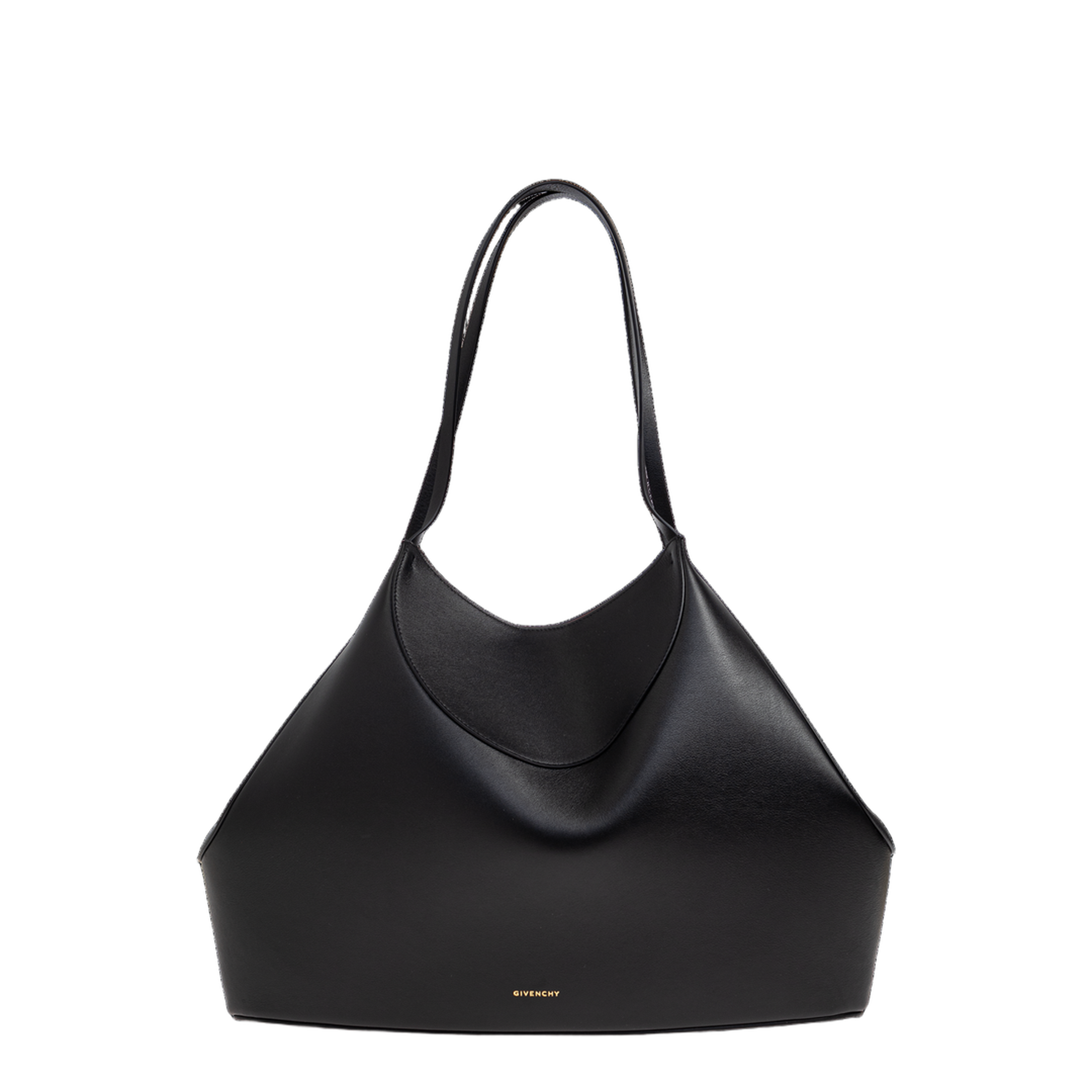 Leather Medium Facet Tote Bag - Black