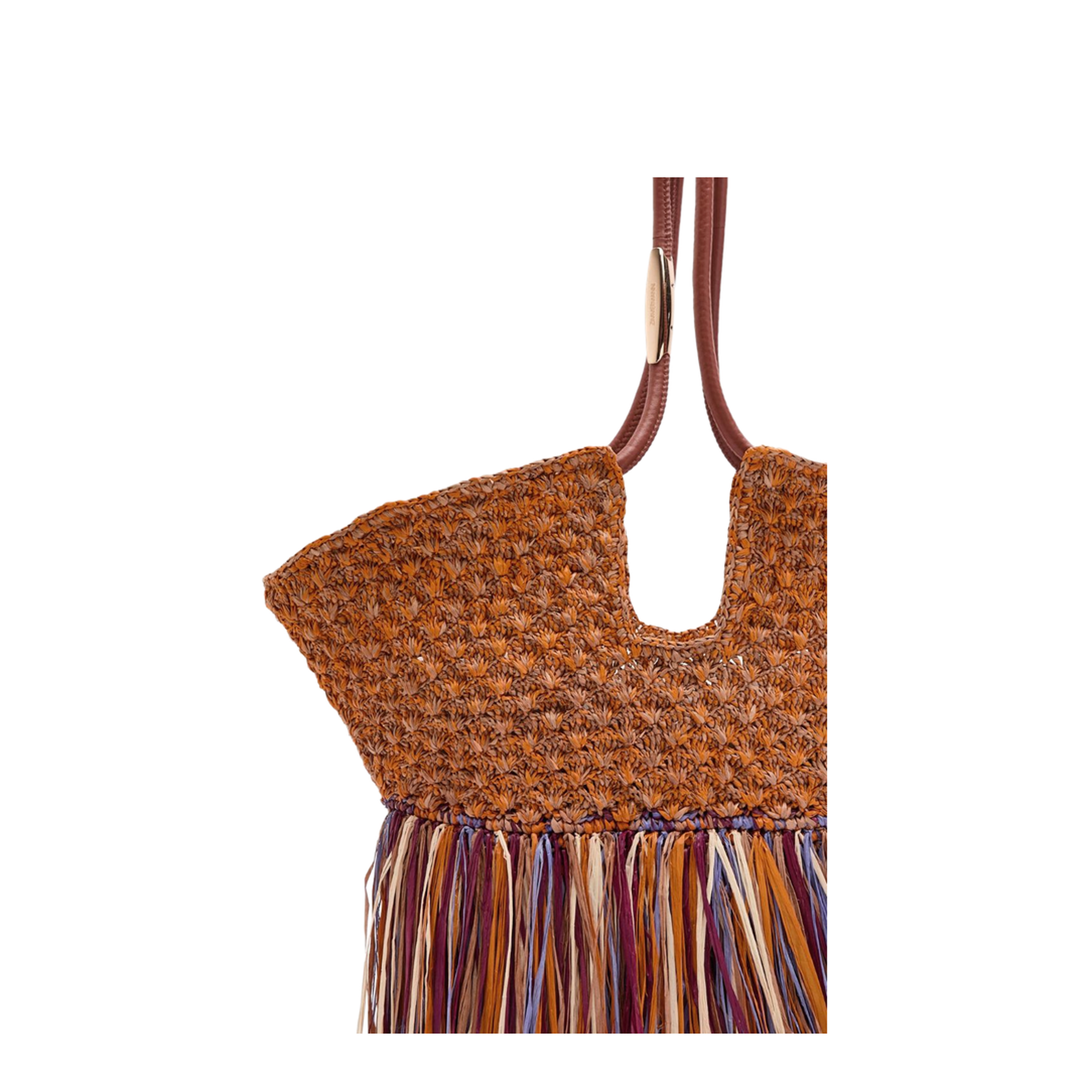 Goldentime Medium Raffia Tote - Tan Fringe Stripe