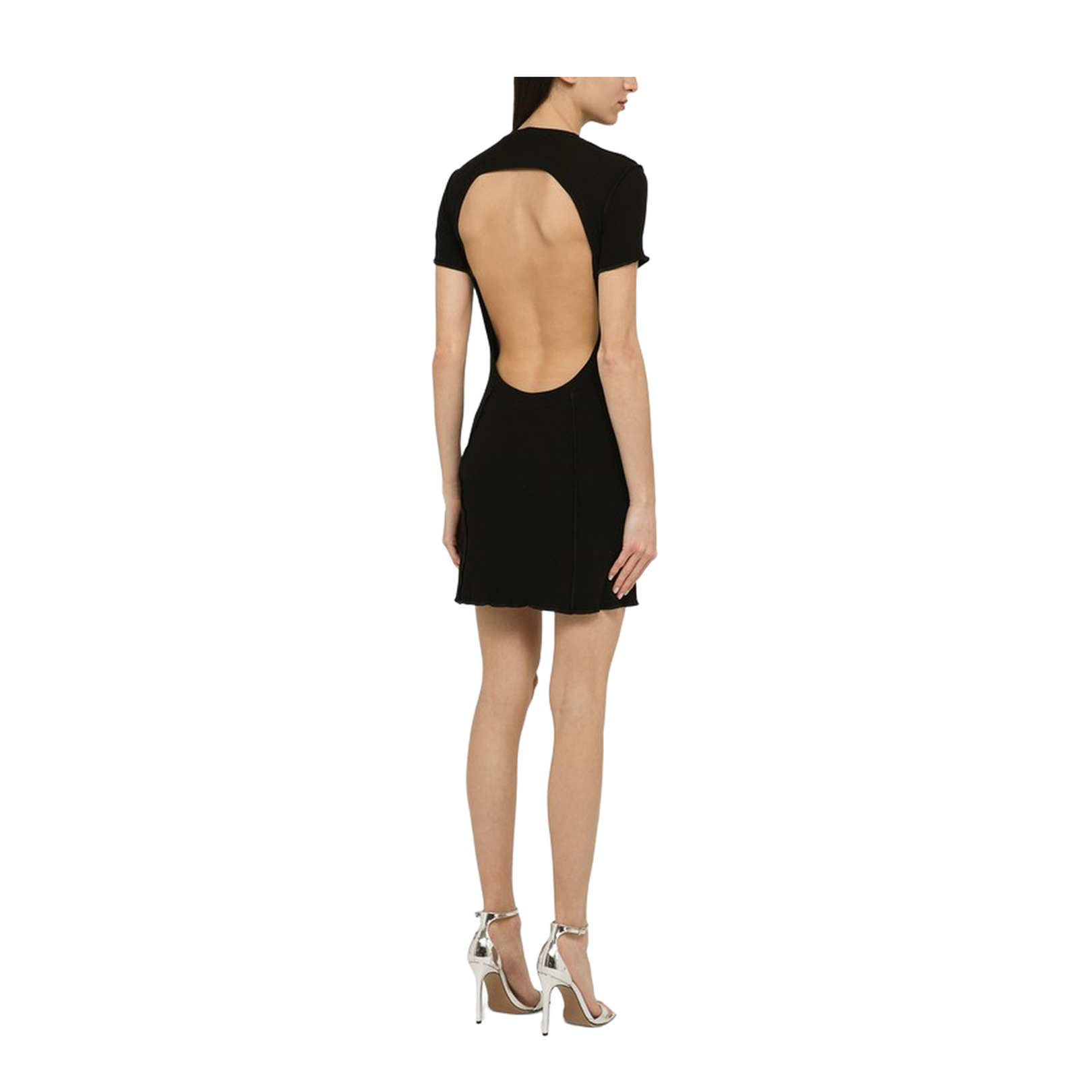 Black Cotton Crew-Neck Mini Dress