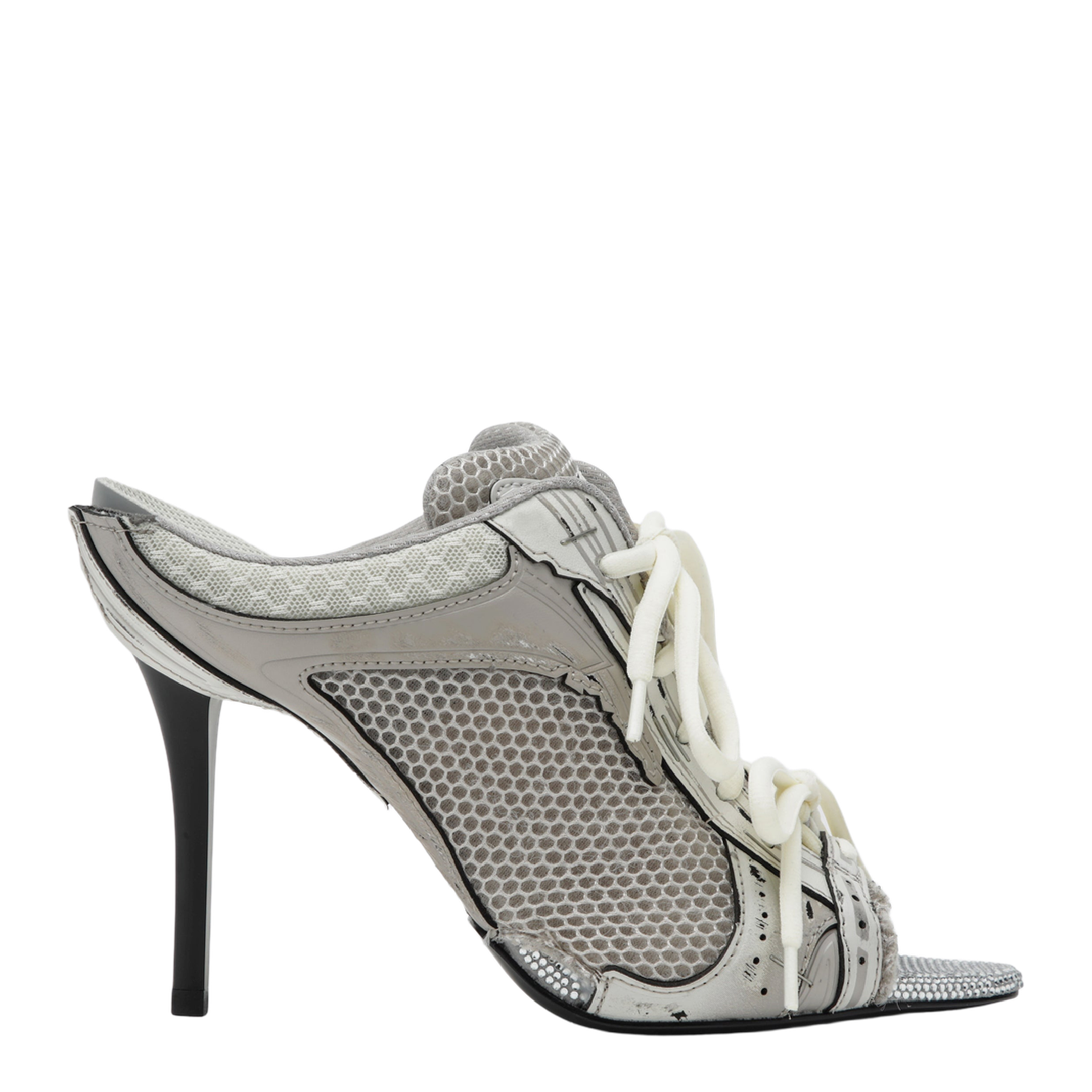 Stapler Grey Heeled Sandals with Distressed Effect