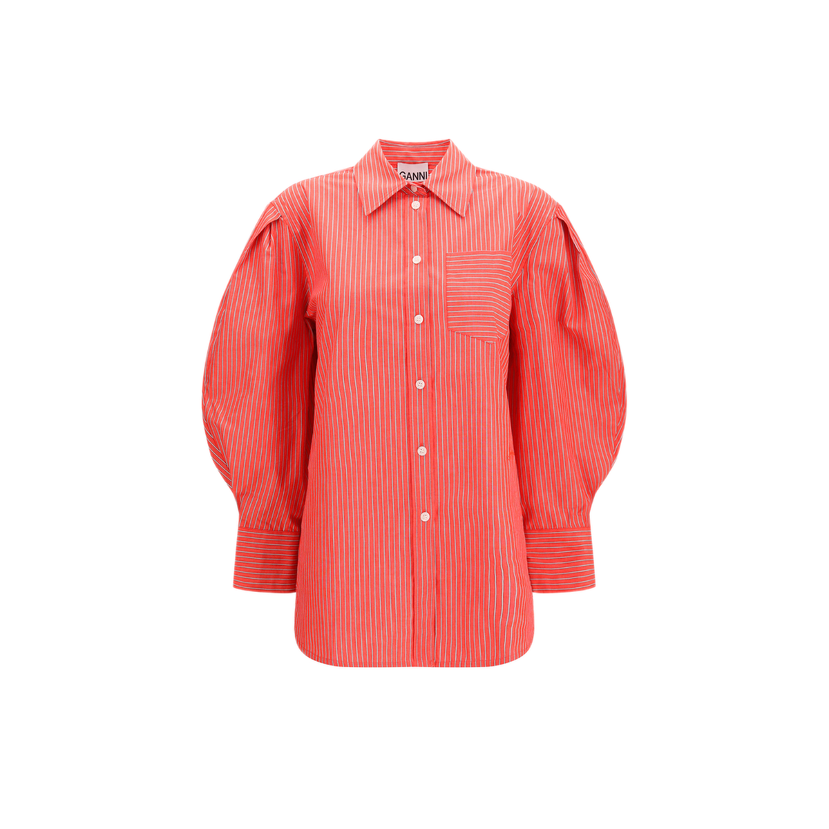 MAYFEYR - Ganni - Striped Cotton Shirt With Balloon Sleeves - A1140006472