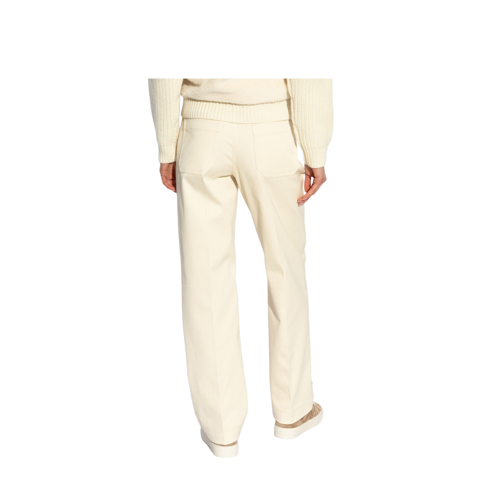 White Ivory Cotton Gabardine Straight Leg Trousers