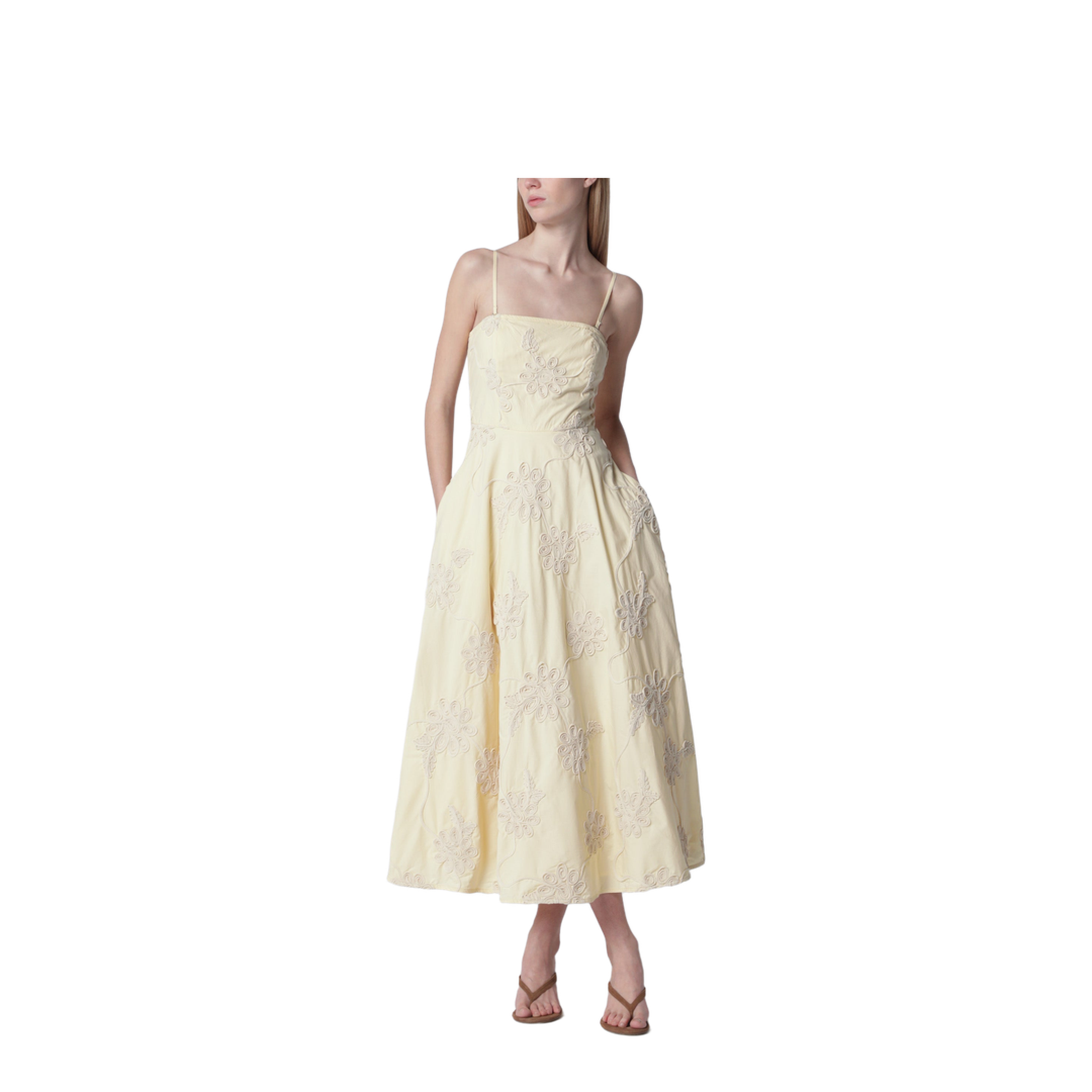 MAYFEYR - Rotate - Yellow Midi Dress With Floral Appliqués - 1155601366CO1366