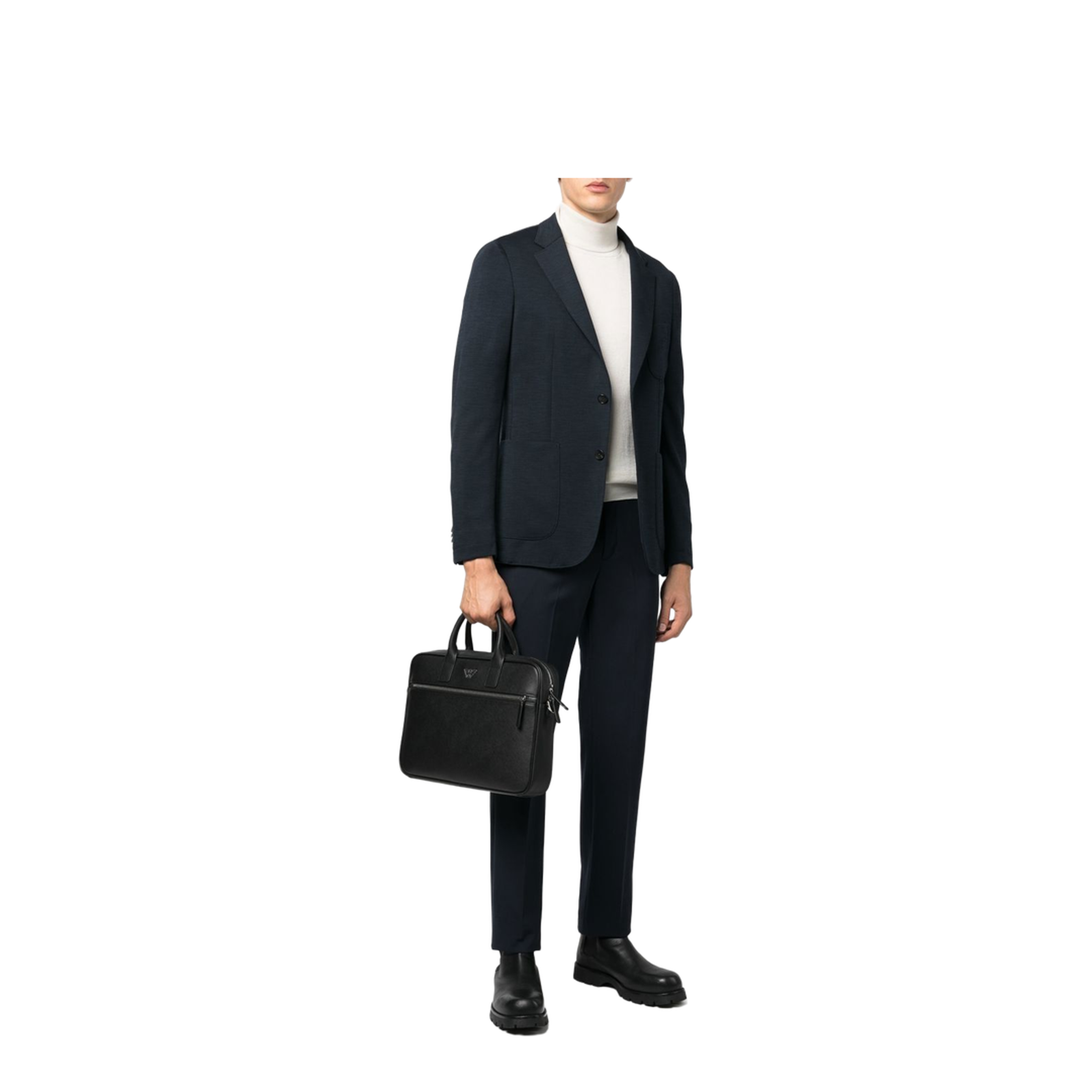ASV Regenerated Saffiano Leather Business Bag - Black
