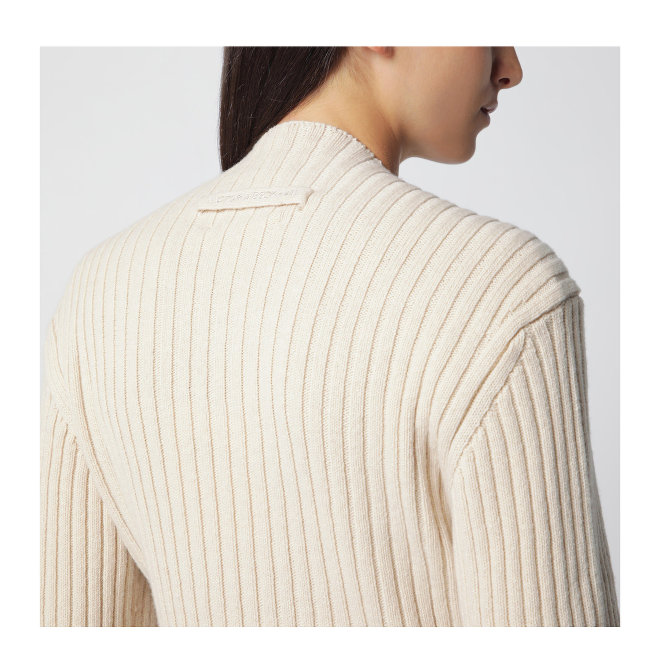 MAYFEYR - Victoria Beckham - Ribbed Sweater In Beige Wool And Cashmere - 1326KJU007314AWOEL