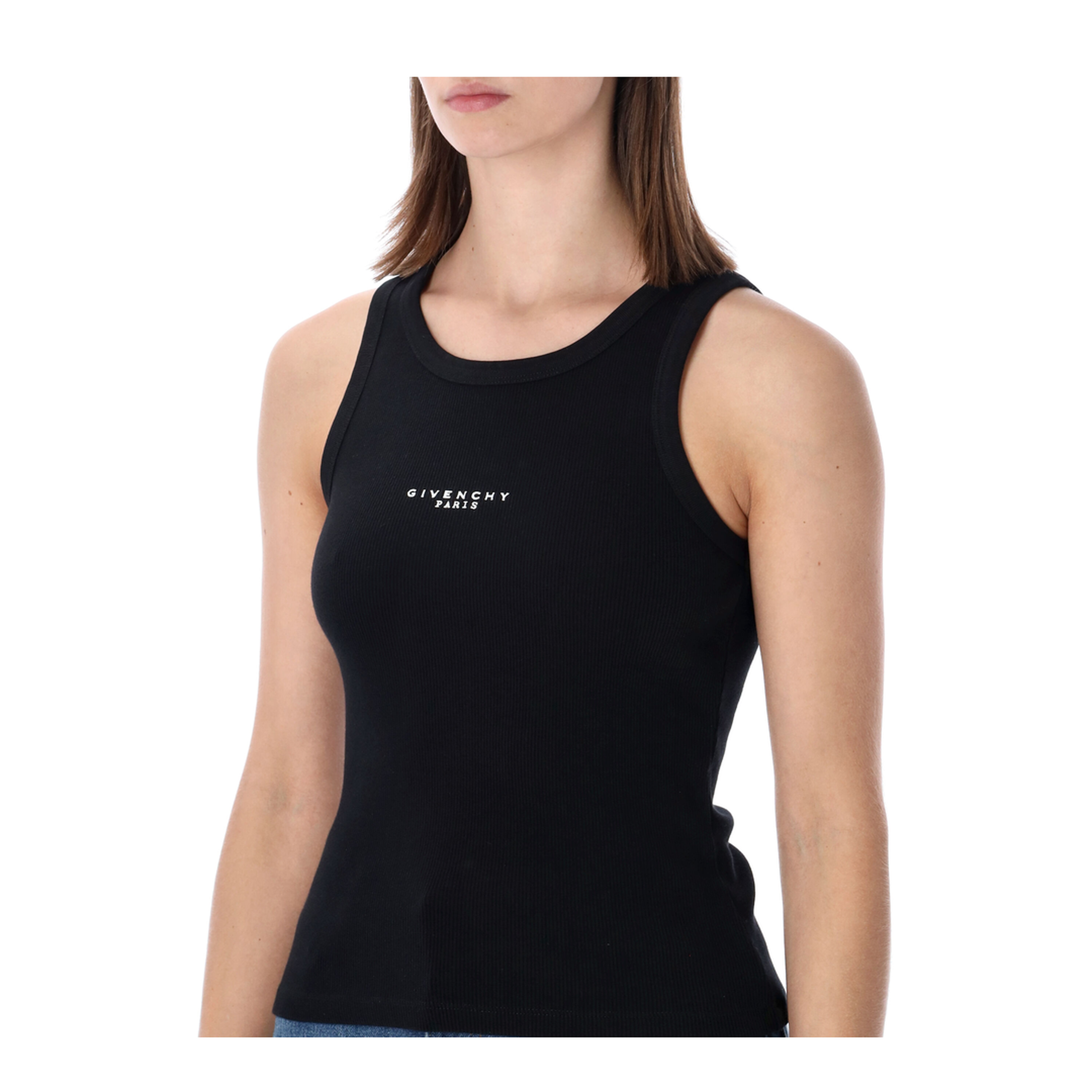 Black Slim-Cut Tank Top with Logo