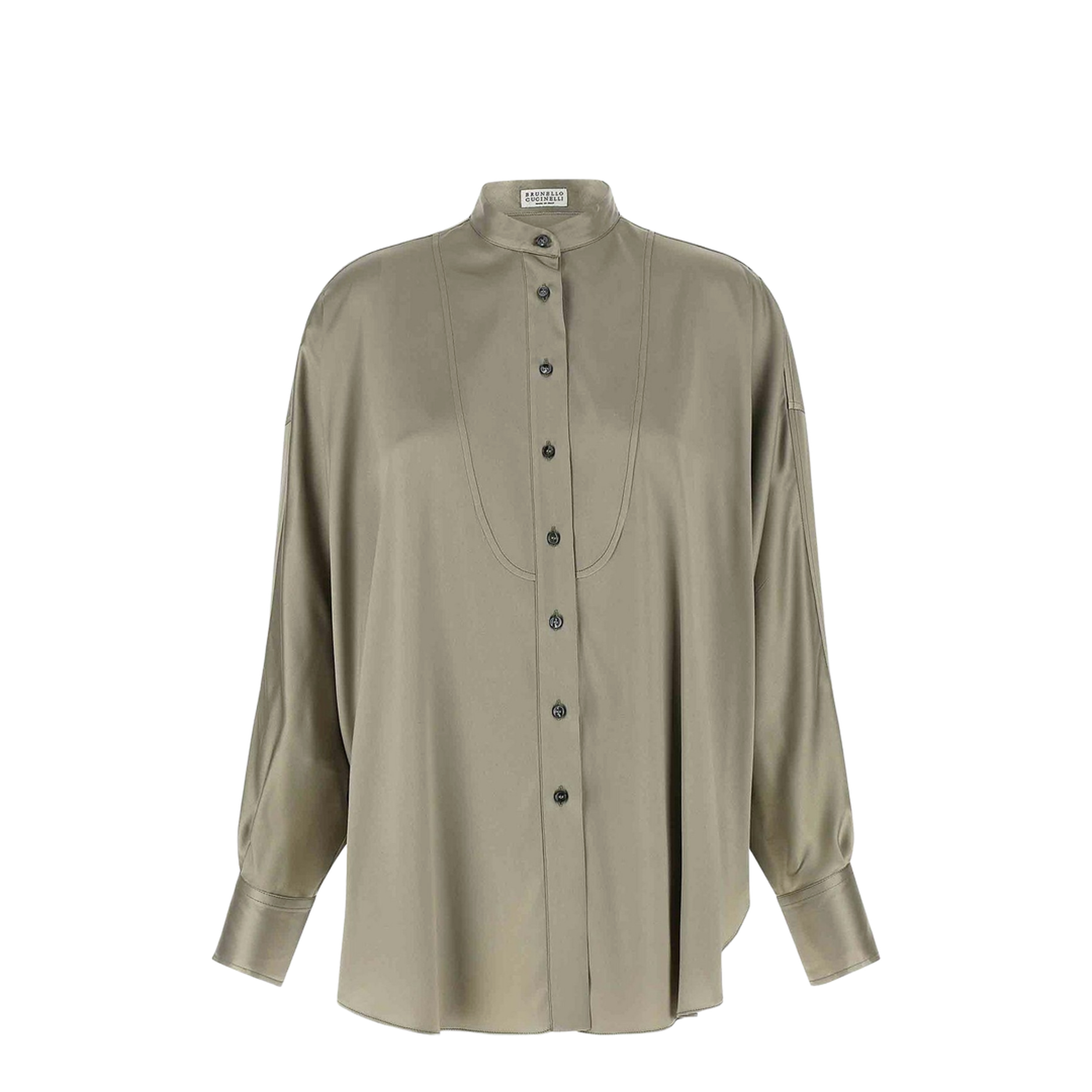 Monili Mandarin-Collar Shirt Green