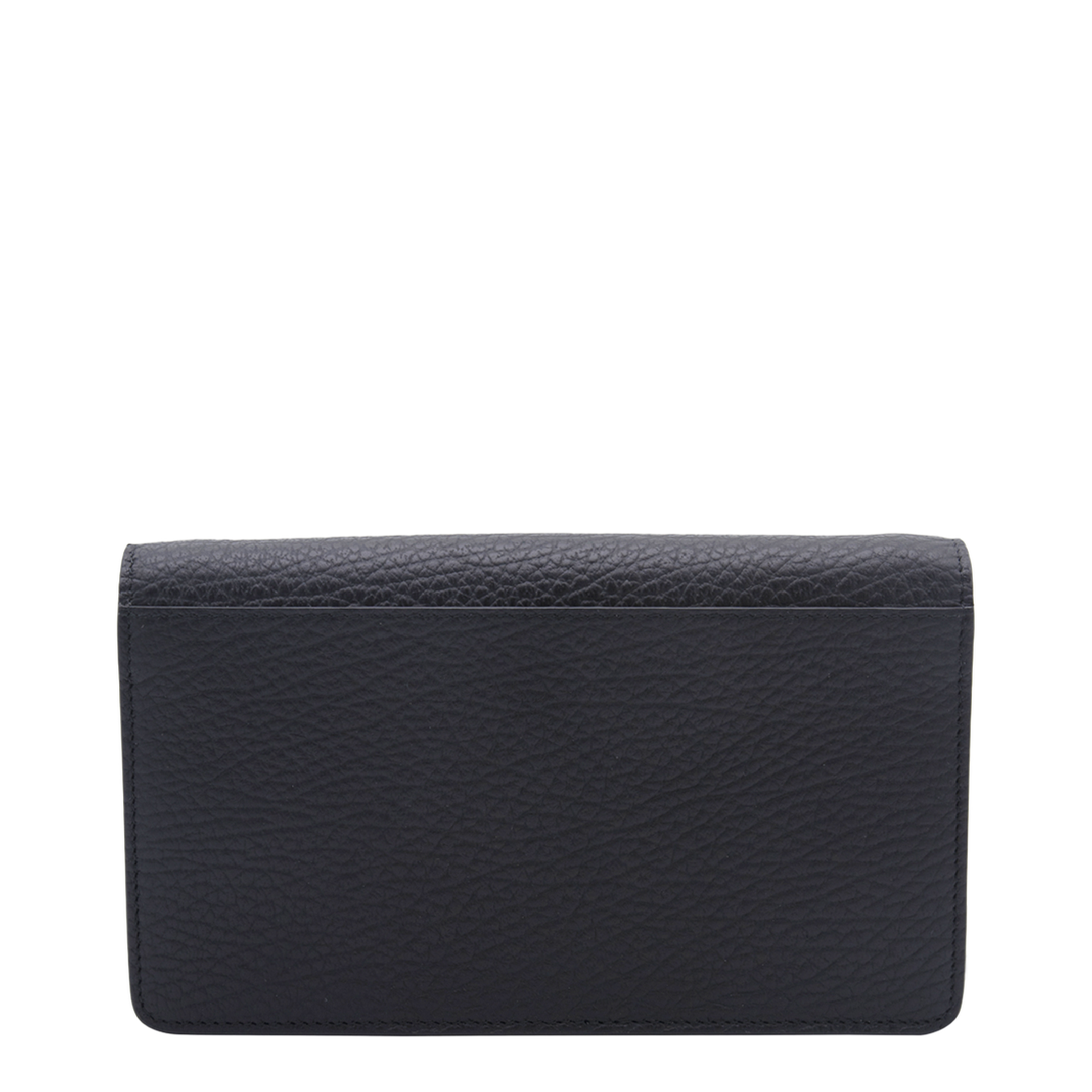 Four Stitches Medium Grainy Calf Leather Chain Wallet - Black
