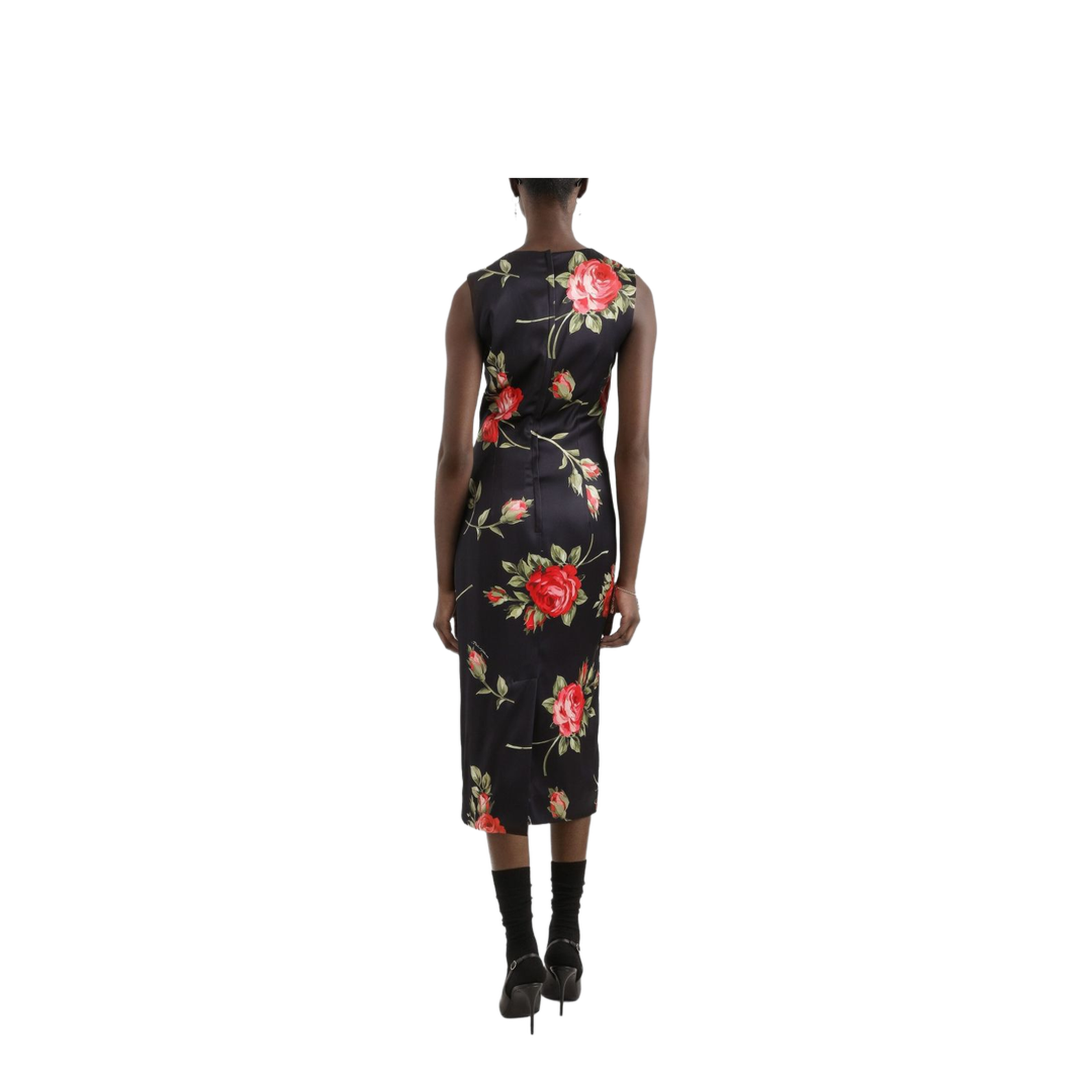 Bouquet Rose Print Satin Midi Dress