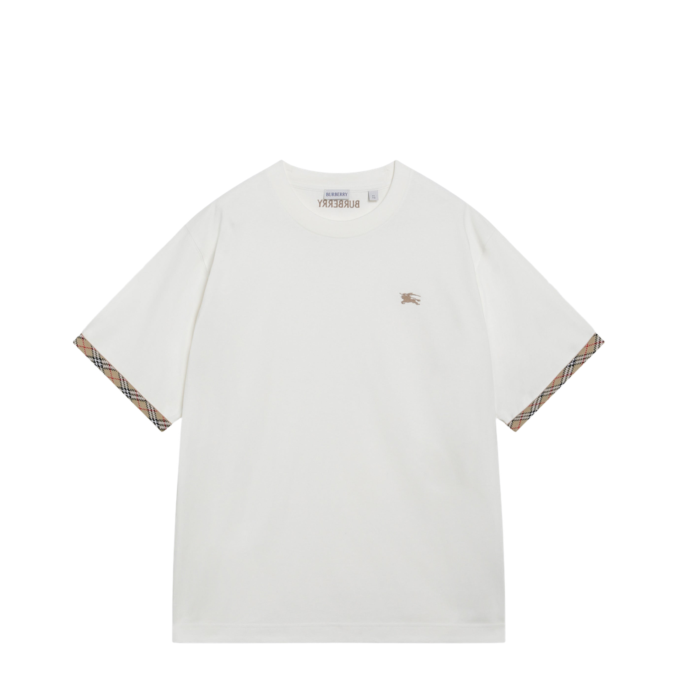 MAYFEYR - Burberry - Cotton Jersey T-Shirt With Check Trim In Chalk - 8123491151696B7078