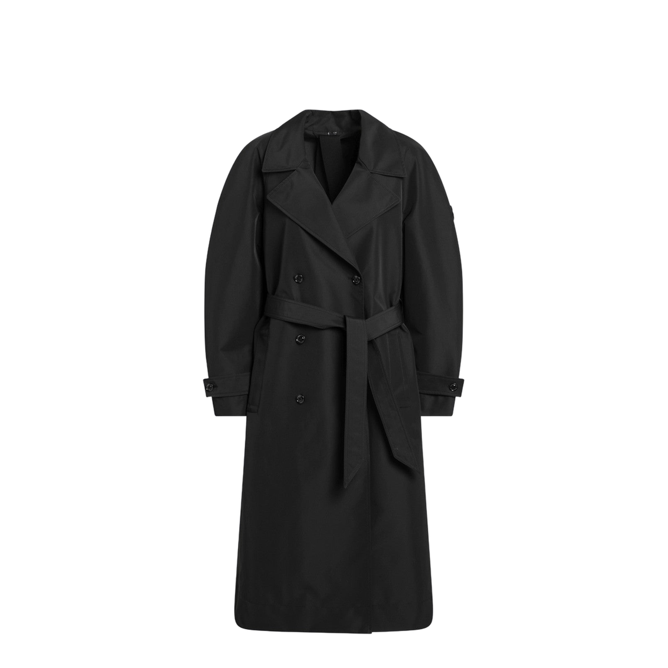 Black Double-Breasted Trench Coat with Belt