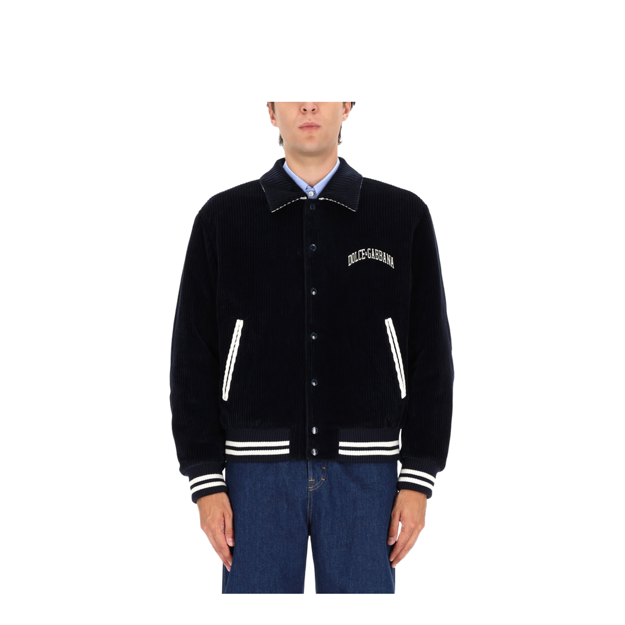 Navy Corduroy Varsity Bomber