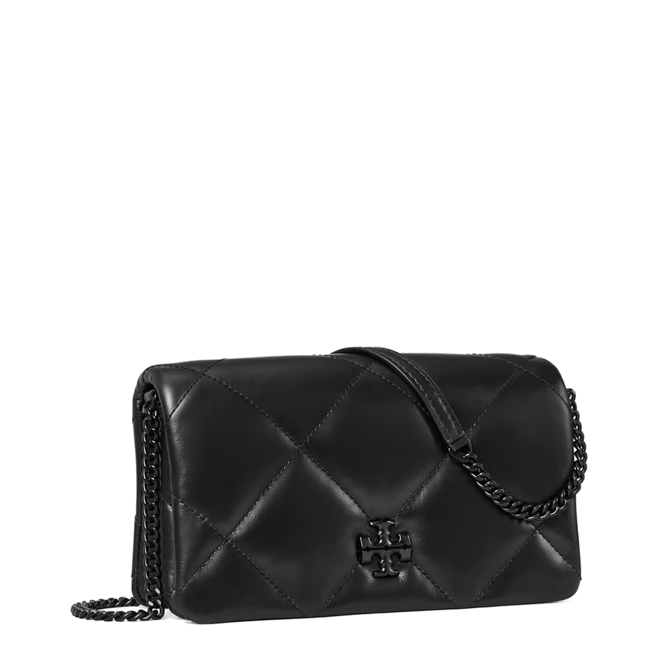 Black Kira Diamond Quilt Wallet on Chain