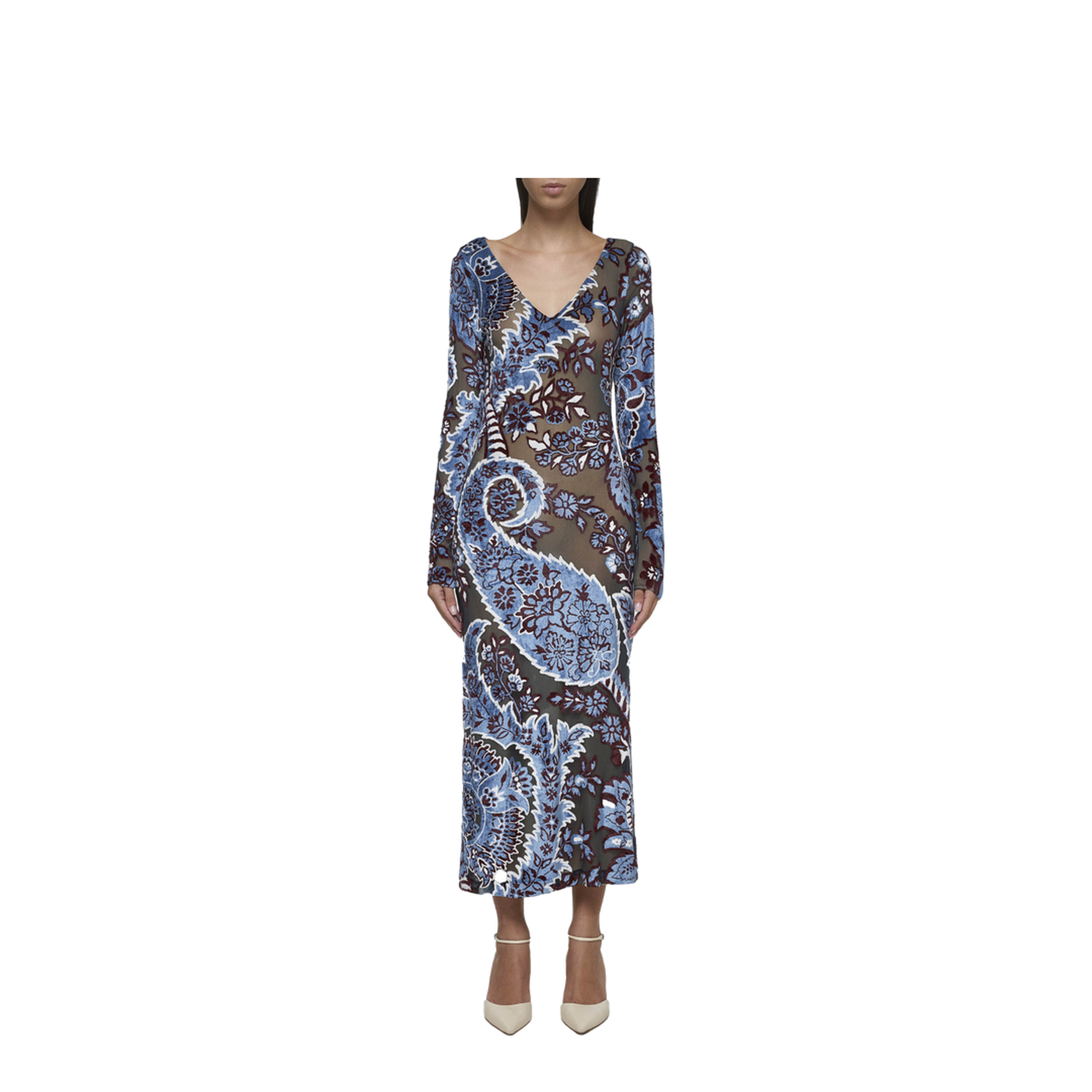 Floral Motif Long Sleeve Midi Dress