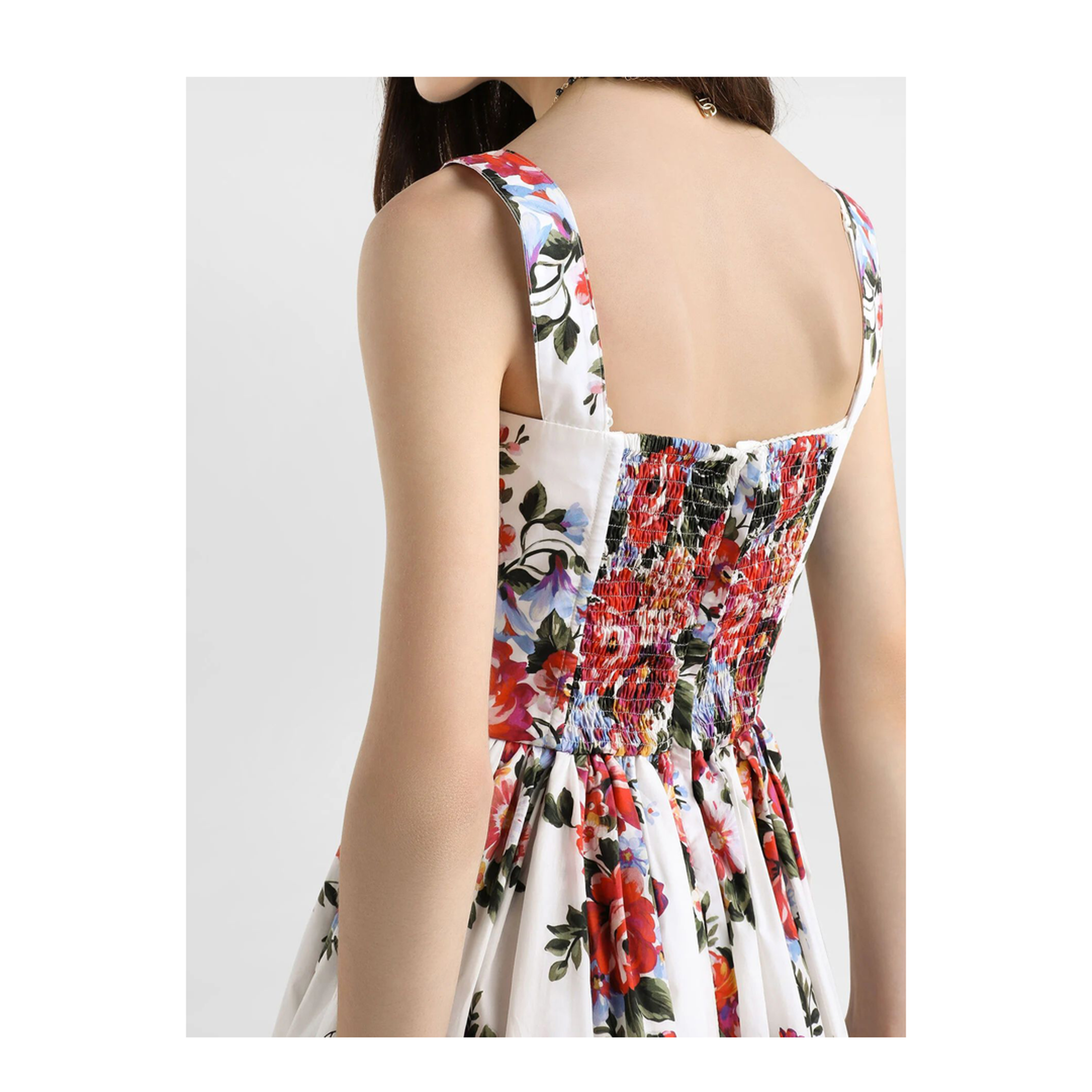 Flower Bouquet-Print Cotton Midi Dress