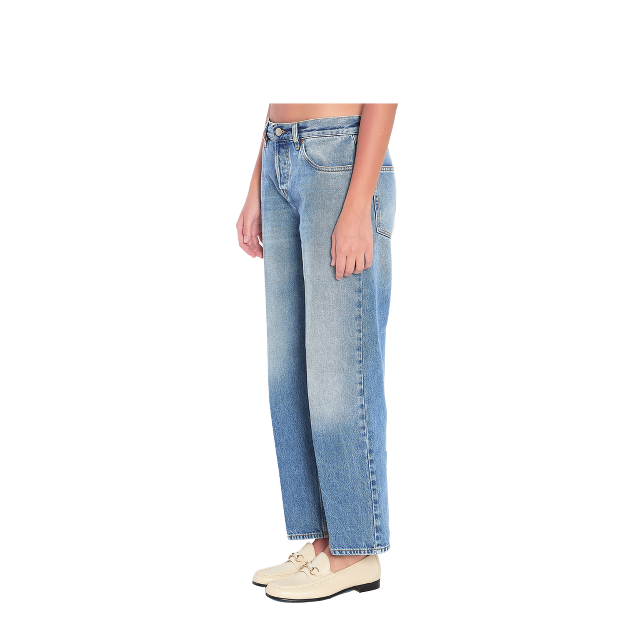 Straight Fit Denim Pants in Light Blue