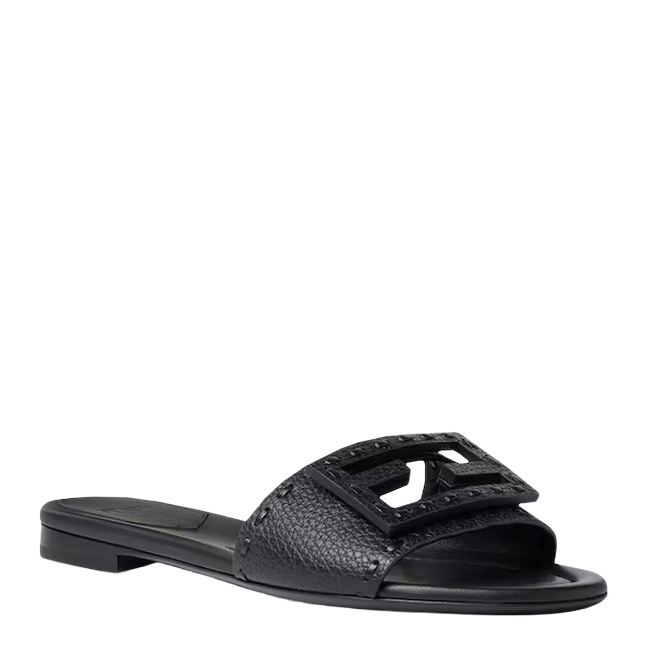 Black Leather Baguette Slides