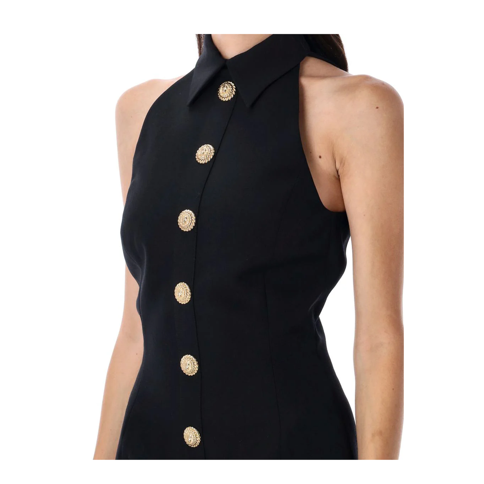 Buttoned Halter Neck Mini Dress