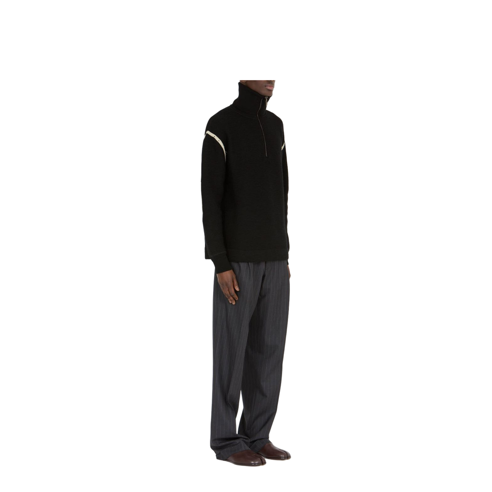 Black Ribbed Knit Half Zip Sweater