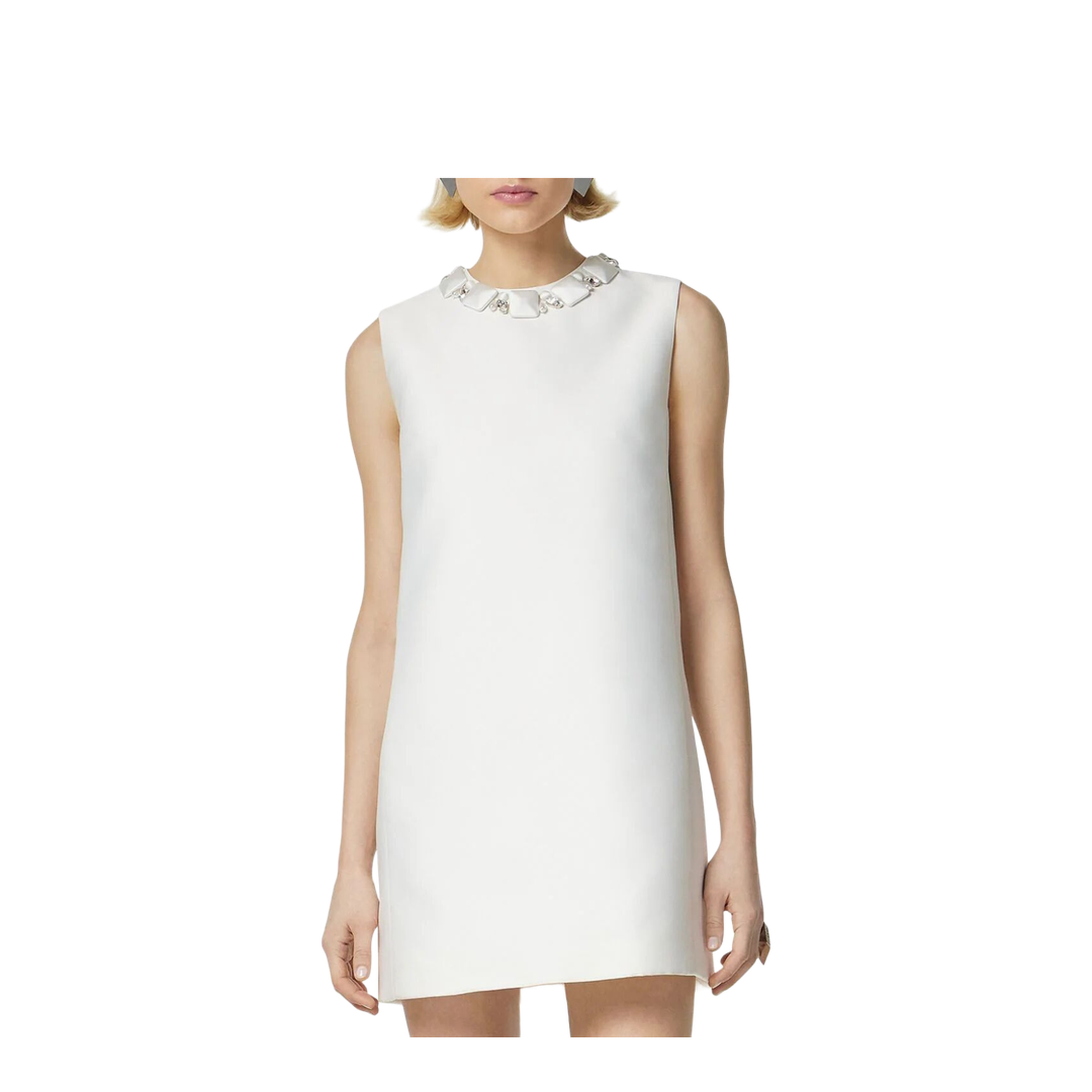 White Sleeveless Mini Dress in Silk Blend
