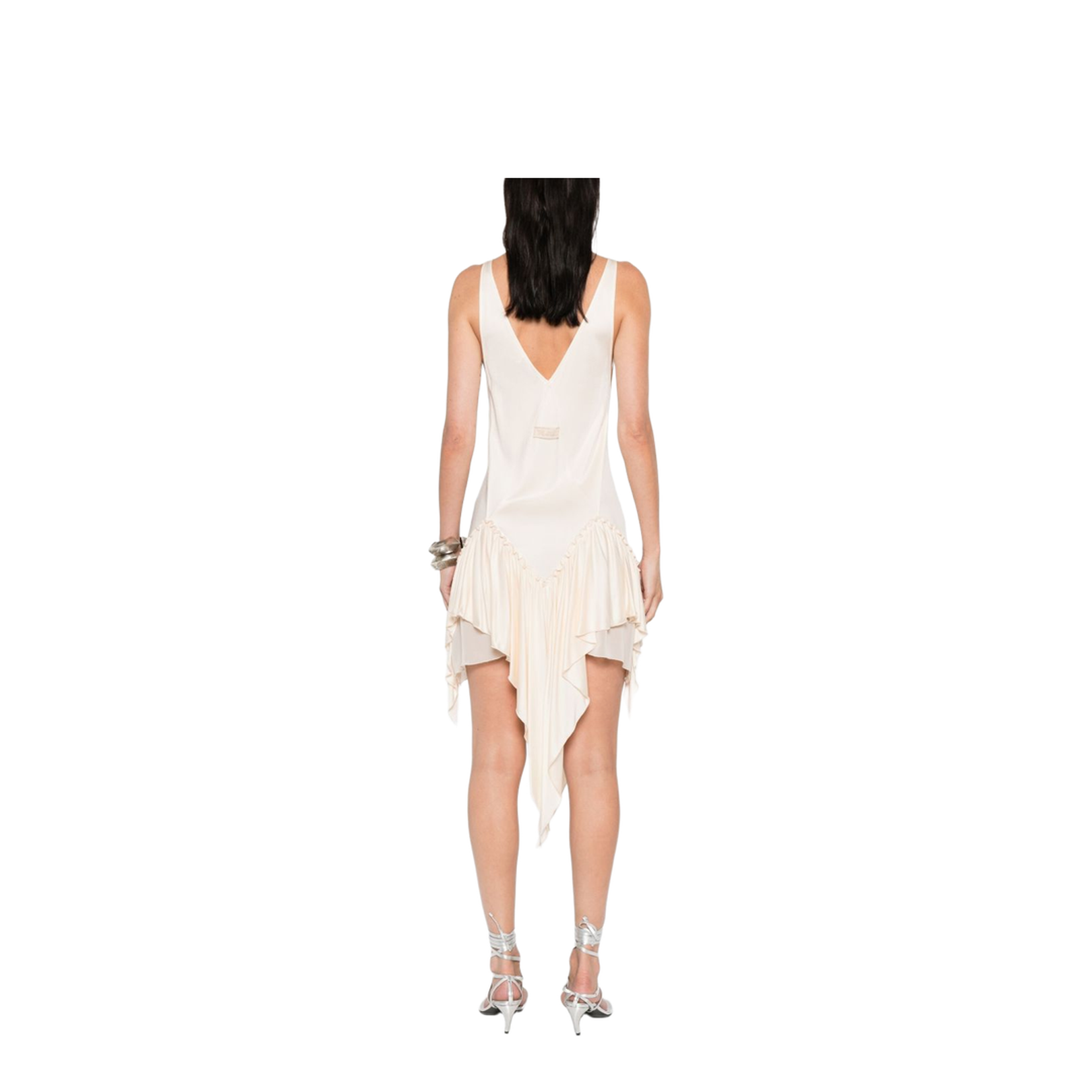 Ivory Ruffled Hem Asymmetric Cut Sleeveless V-Neck Top