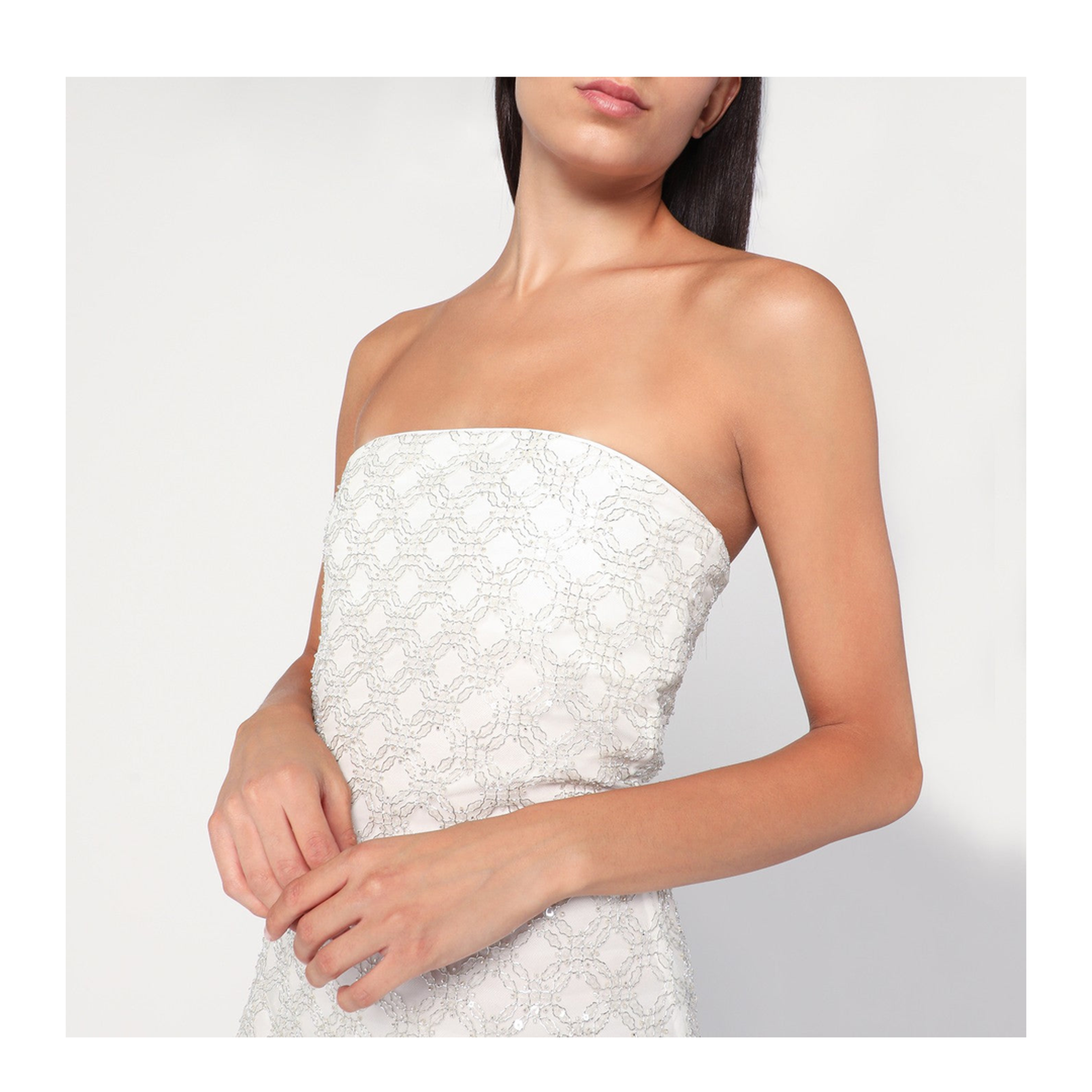 Long Cream-Colored Dress with Sequins