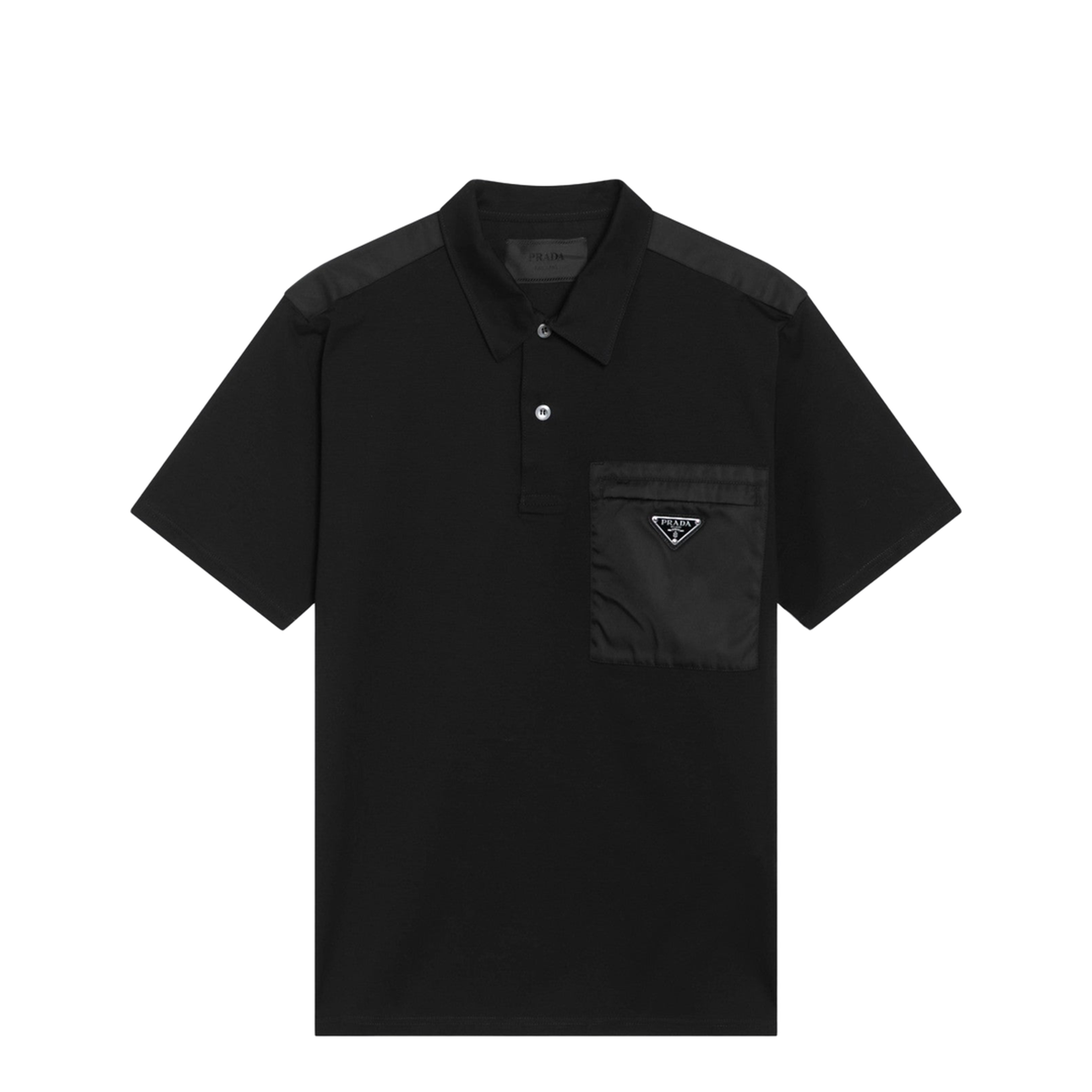 Black Cotton Stretch and Re-Nylon Polo Shirt