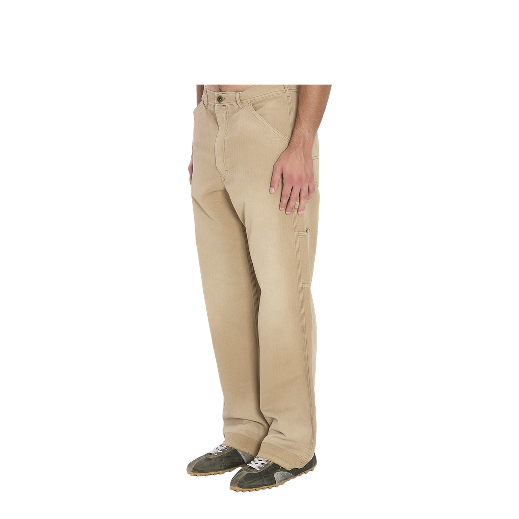 Beige Herringbone Trousers