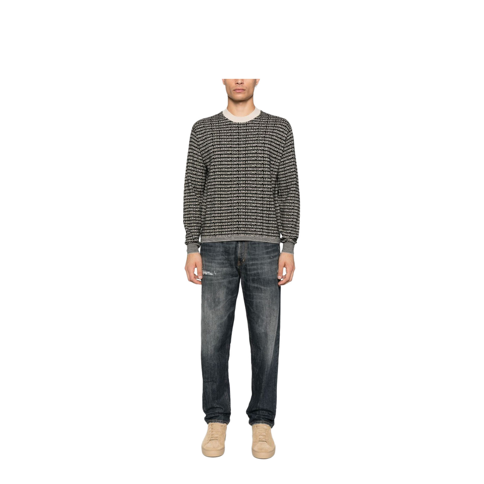 Virgin-wool jumper with all-over jacquard signature logo