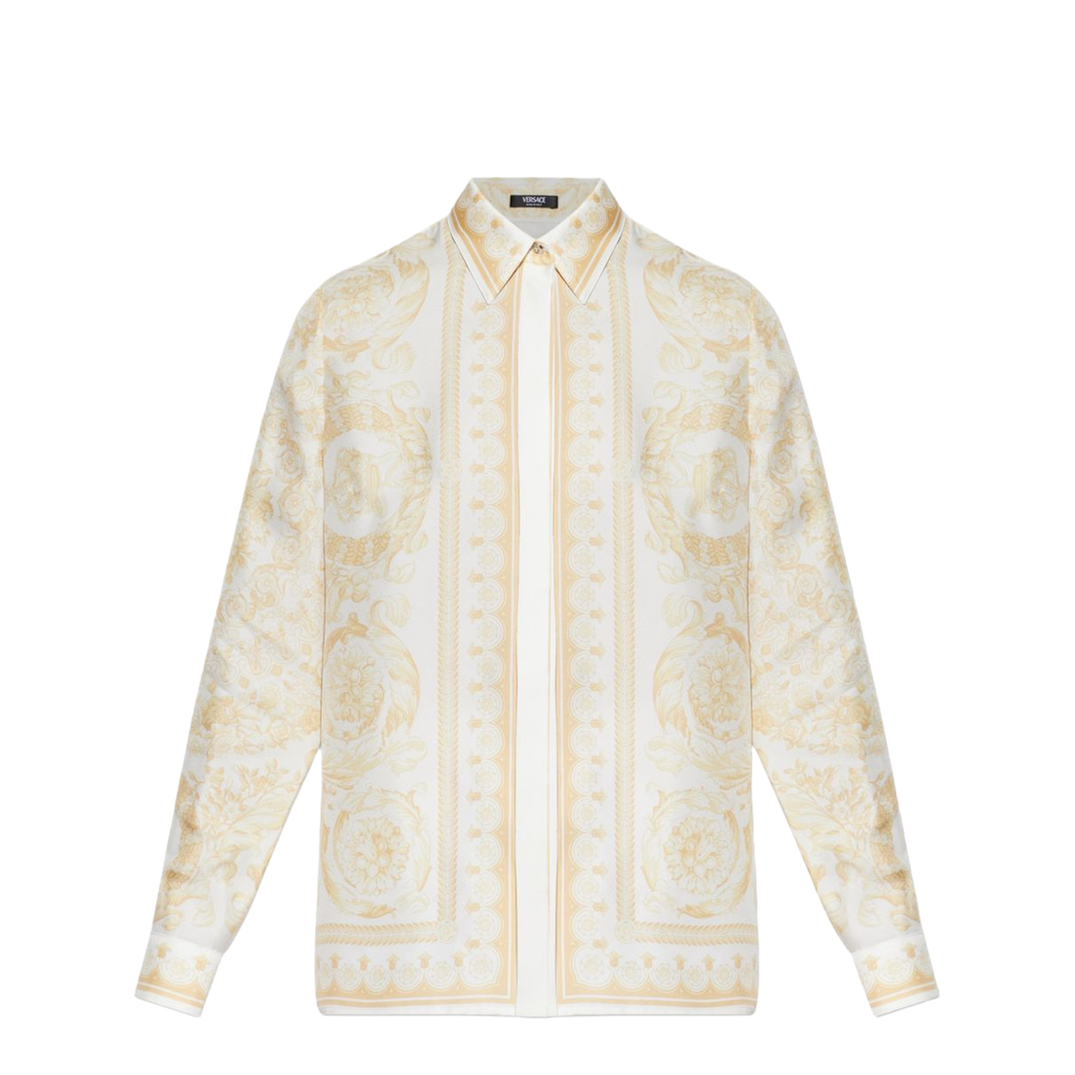 Barocco Print Silk Shirt Gold