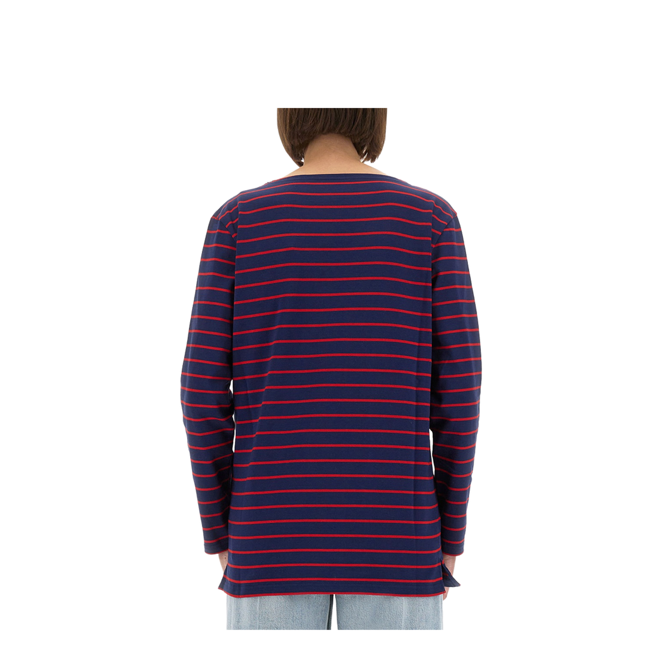Blue T-shirt with red stripes