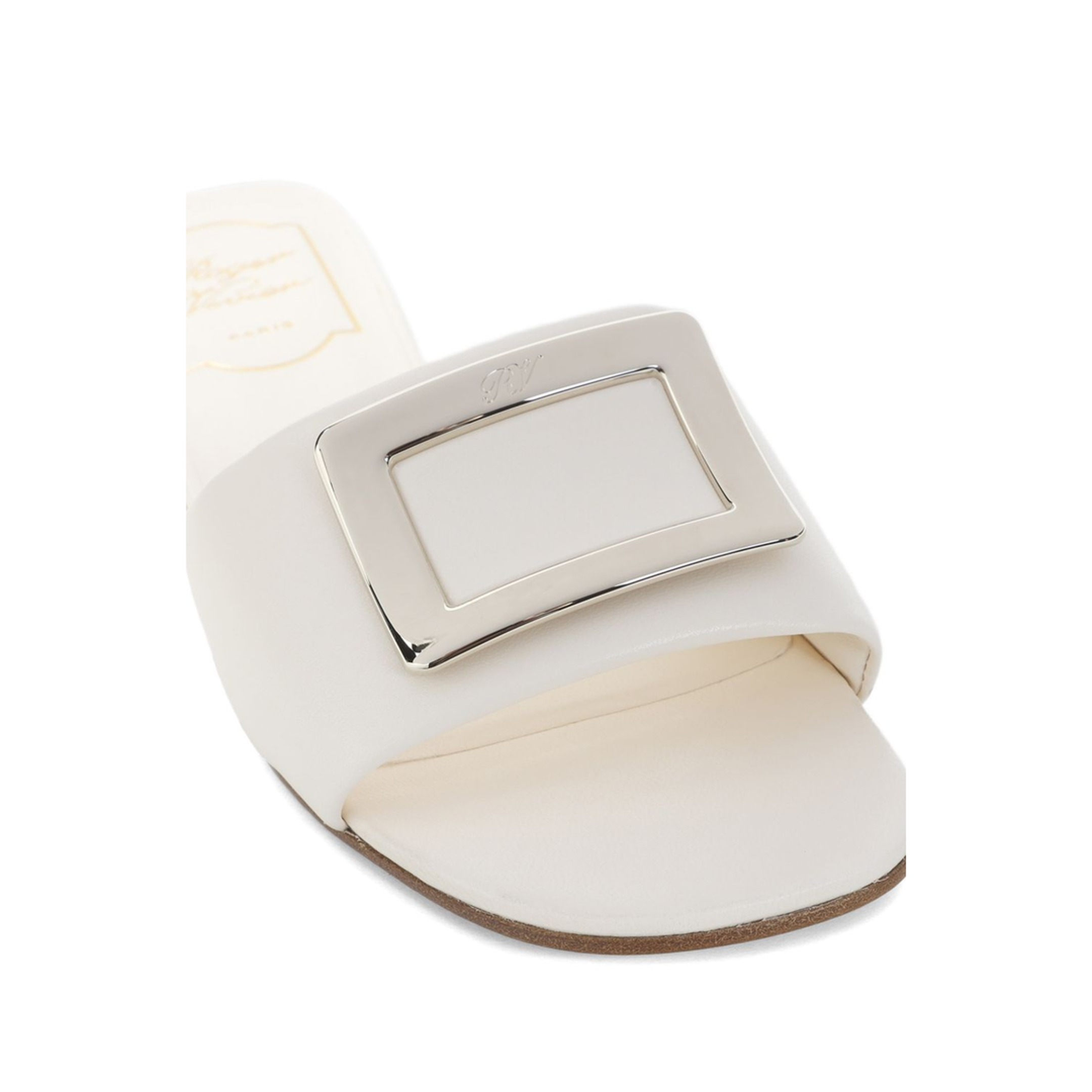 Square Buckle Leather Slides White