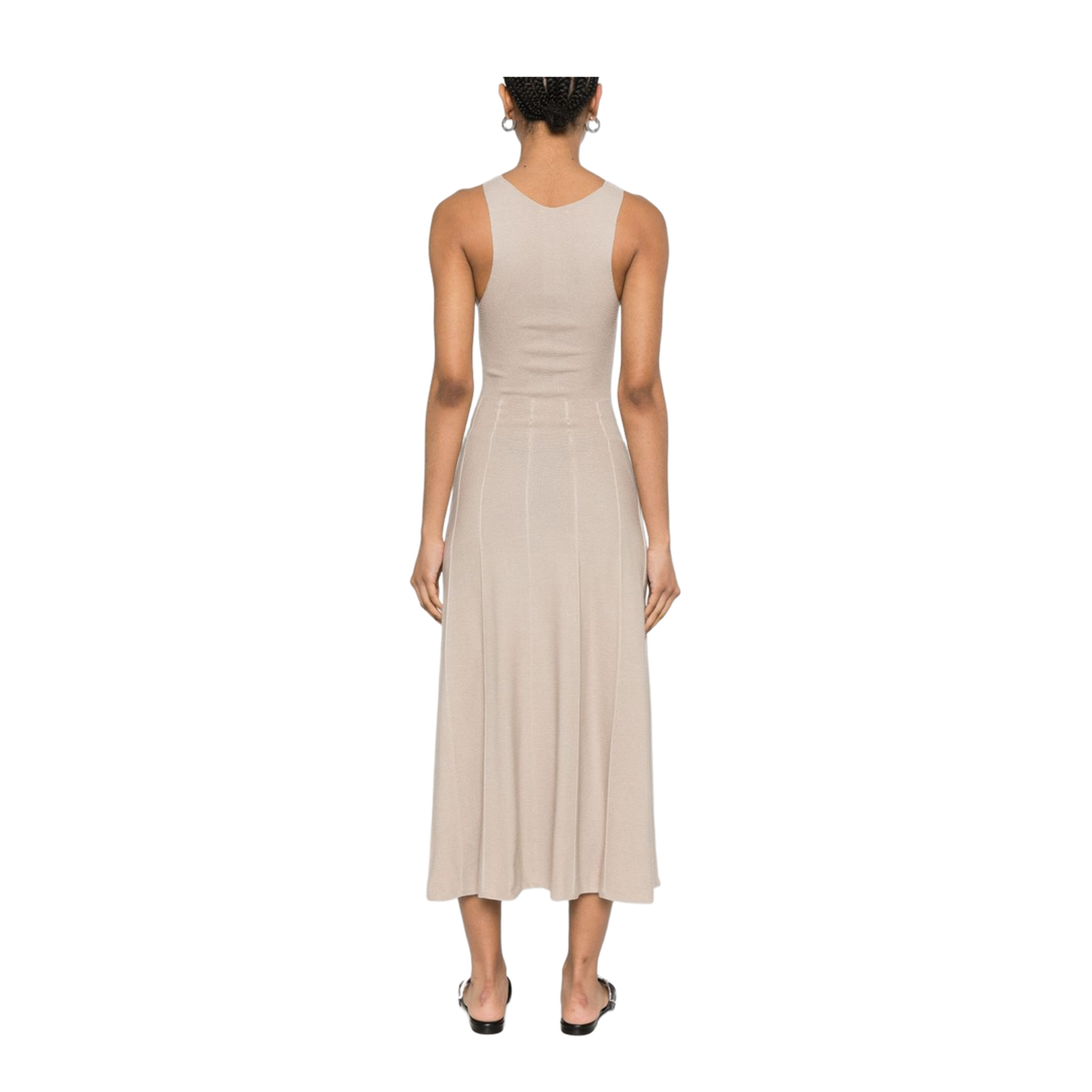 Sleeveless Flared Skirt Dress in Sesame Beige