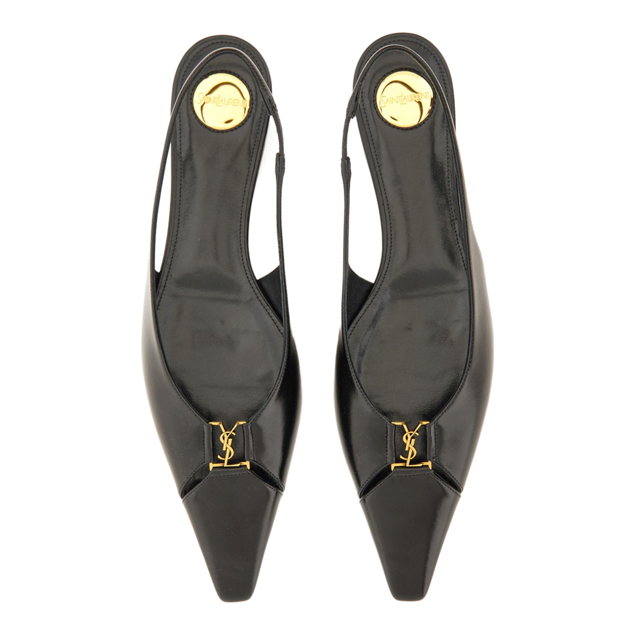 Black Leather Pointed Toe Slingback Strap Flat Sole